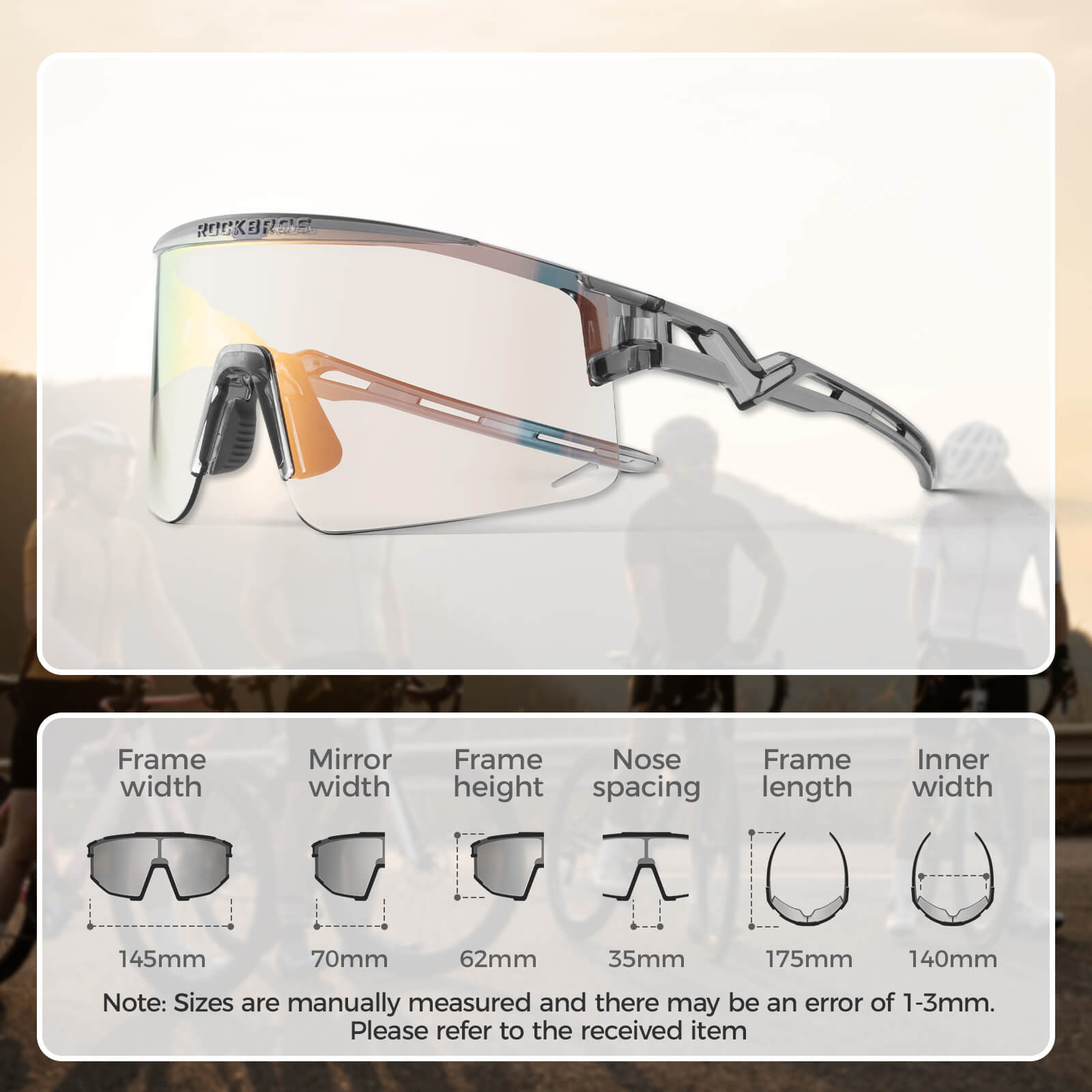 ROCKBROS half-frame photochromic cycling glasses with lightweight design, UV protection, anti-glare lenses
#Color_Gray