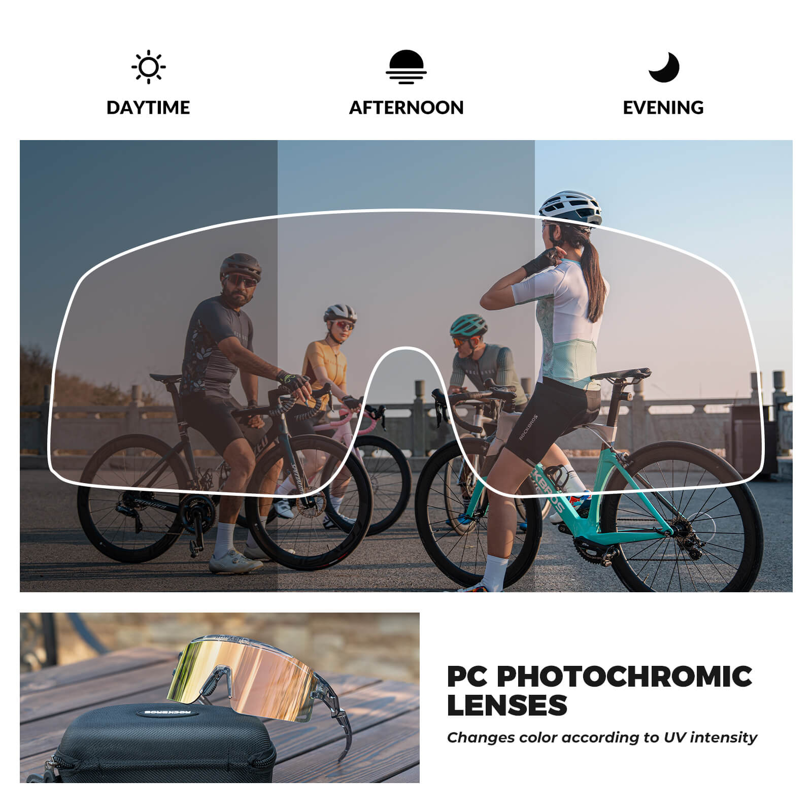 ROCKBROS half-frame photochromic cycling glasses with lightweight design, UV protection, anti-glare lenses
#Color_Gray