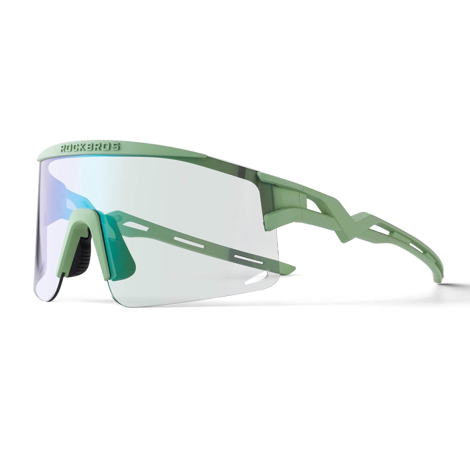 ROCKBROS half-frame photochromic cycling glasses with lightweight design, UV protection, anti-glare lenses
#Color_Green