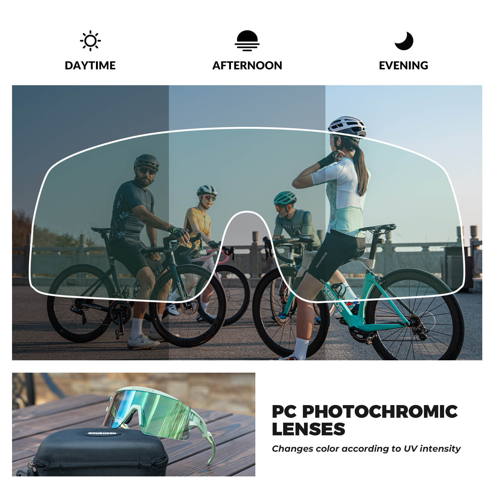 ROCKBROS half-frame photochromic cycling glasses with lightweight design, UV protection, anti-glare lenses
#Color_Green