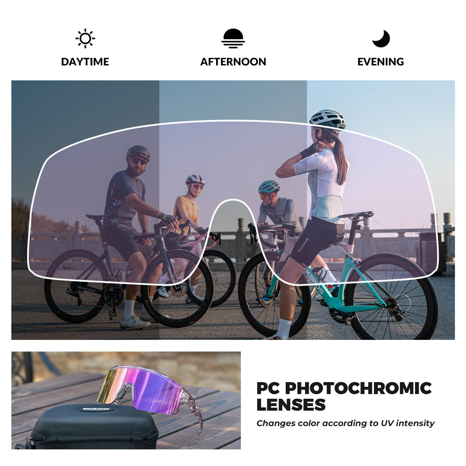 ROCKBROS half-frame photochromic cycling glasses with lightweight design, UV protection, anti-glare lenses
#Color_Purple