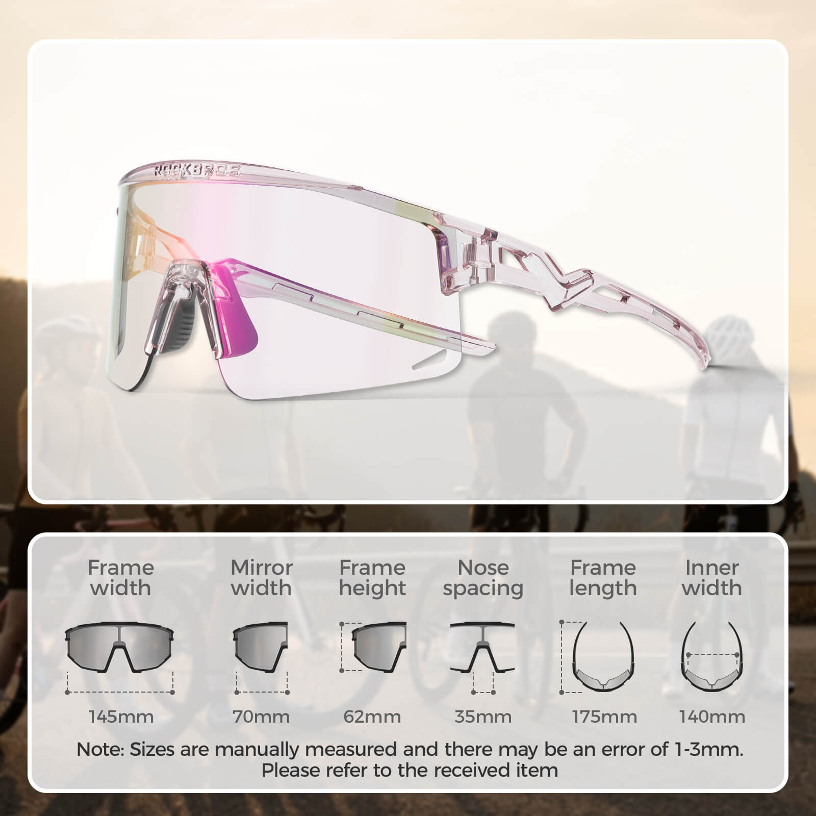 ROCKBROS half-frame photochromic cycling glasses with lightweight design, UV protection, anti-glare lenses
#Color_Purple
