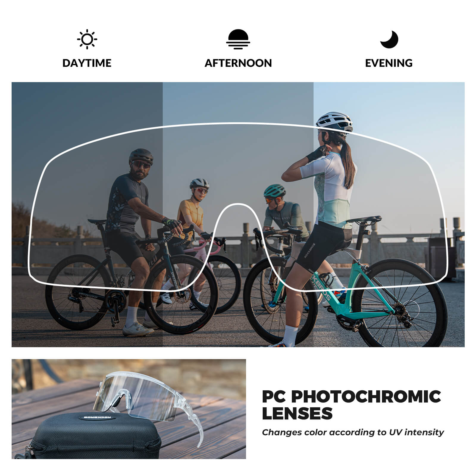ROCKBROS half-frame photochromic cycling glasses with lightweight design, UV protection, anti-glare lenses
#Color_White(Anti-fog)