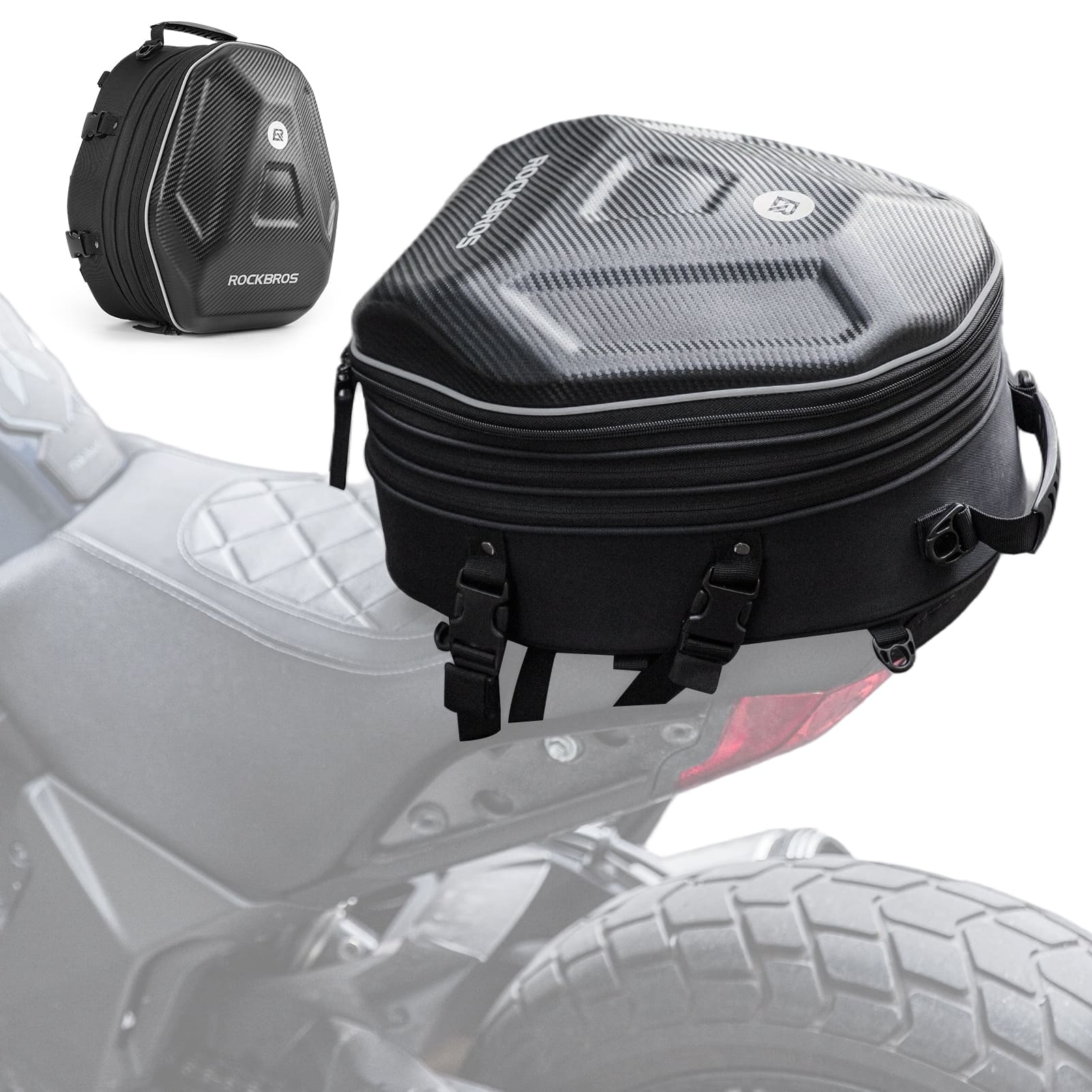ROCKBROS Expandable Hard Shell Motorcycle Rear Seat Bag for Helmet Storage