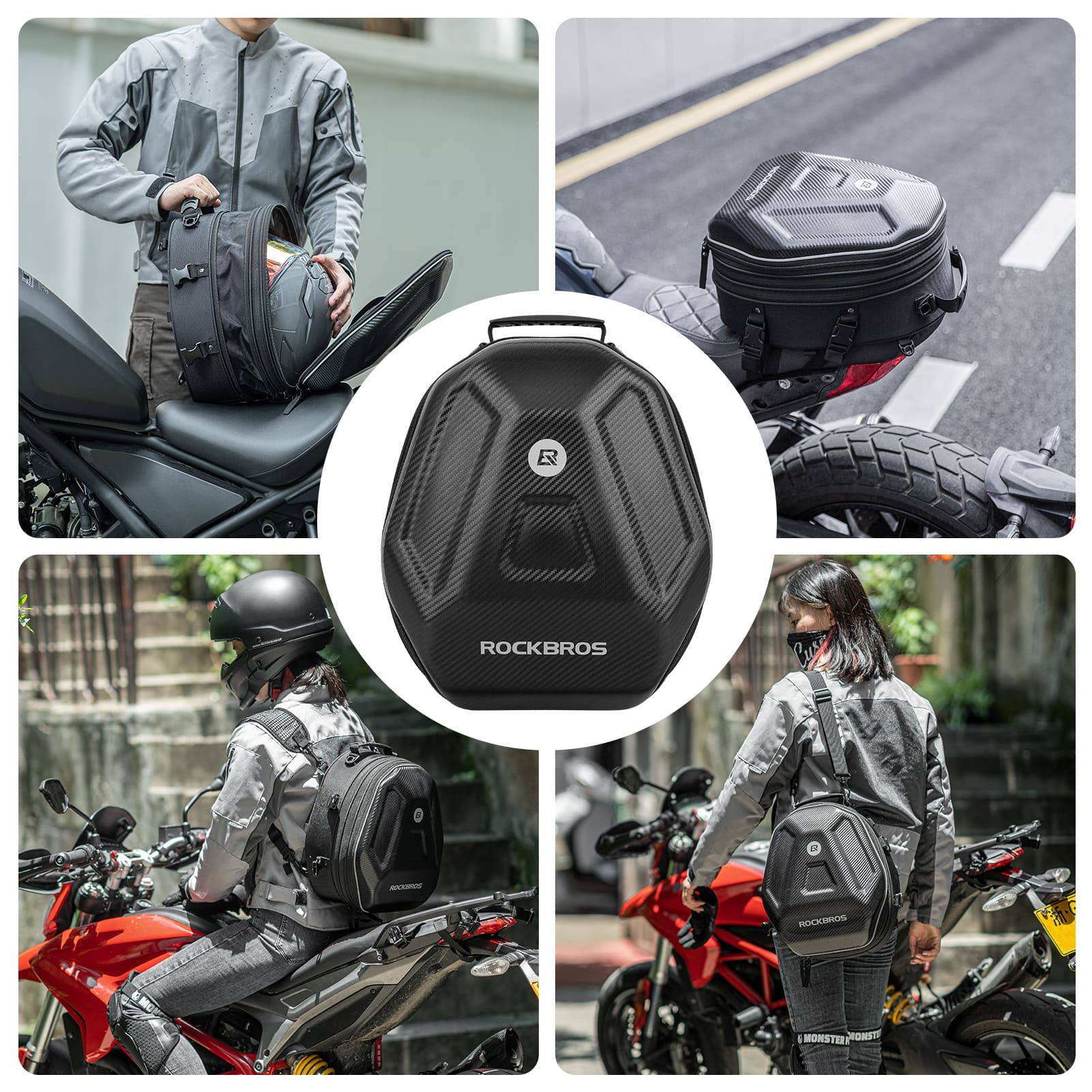 ROCKBROS Expandable Hard Shell Motorcycle Rear Seat Bag for Helmet Storage