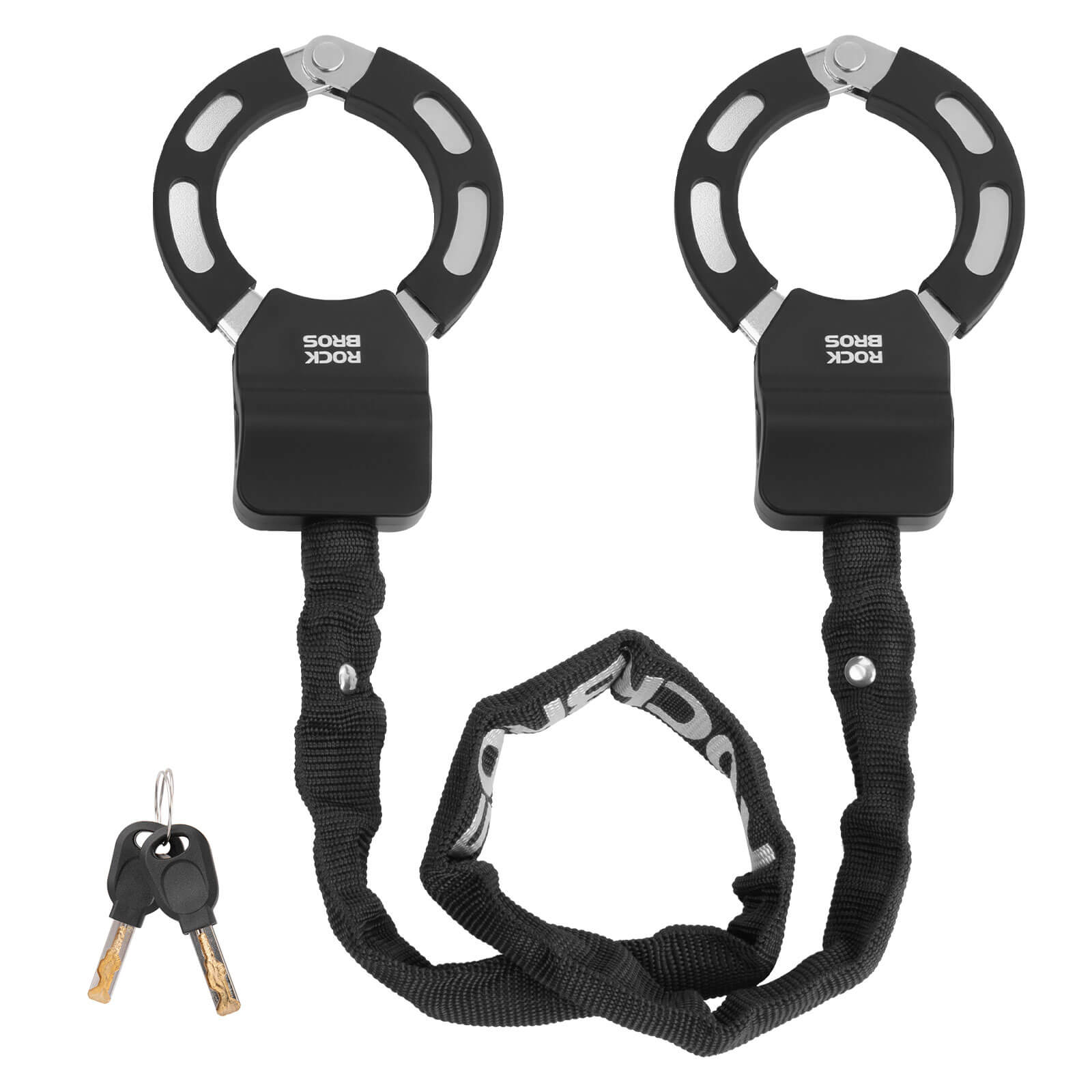 ROCKBROS heavy-duty chain lock made of hardened steel for electric scooters and bicycles, featuring a cut-resistant nylon sleeve.