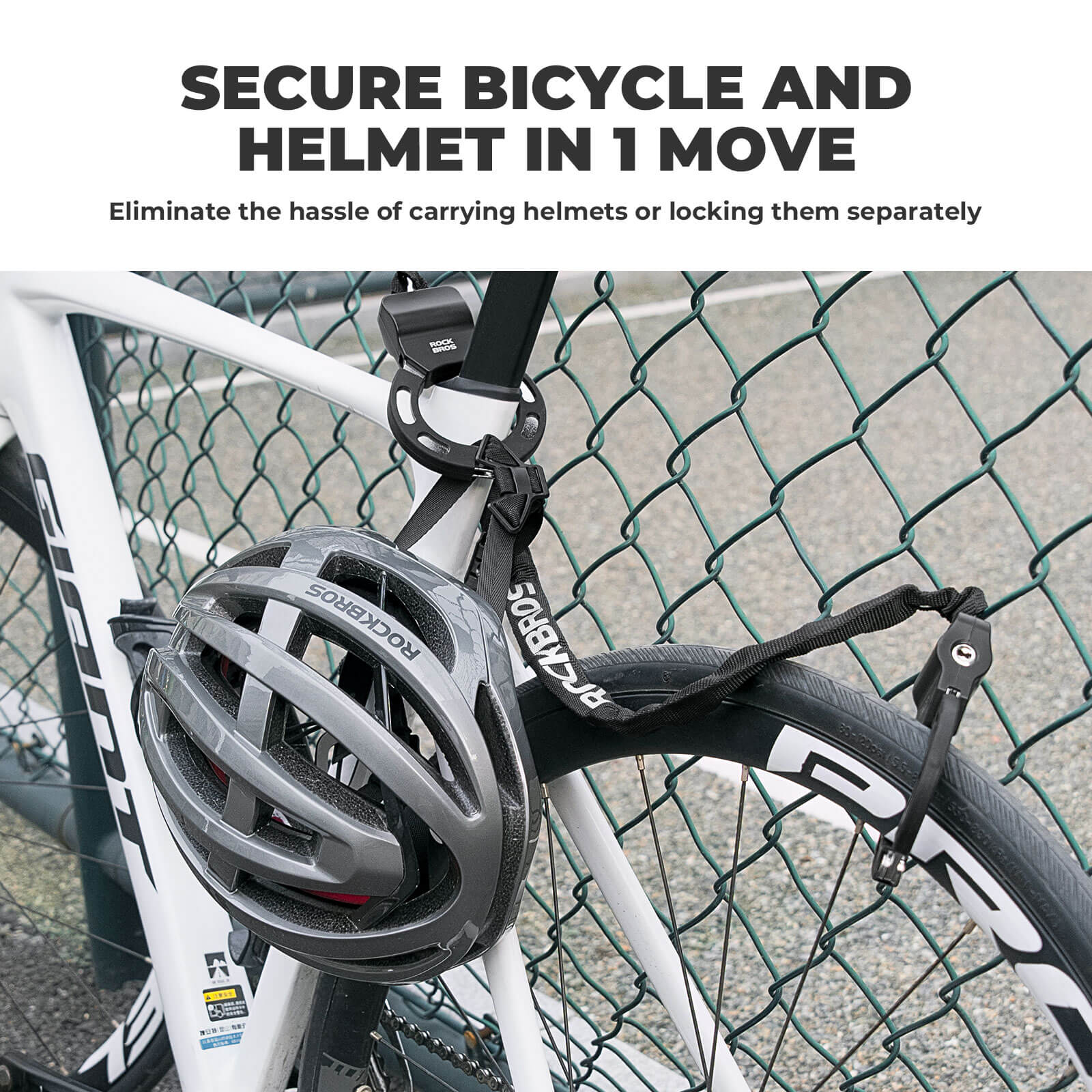 ROCKBROS heavy-duty chain lock made of hardened steel for electric scooters and bicycles, featuring a cut-resistant nylon sleeve.