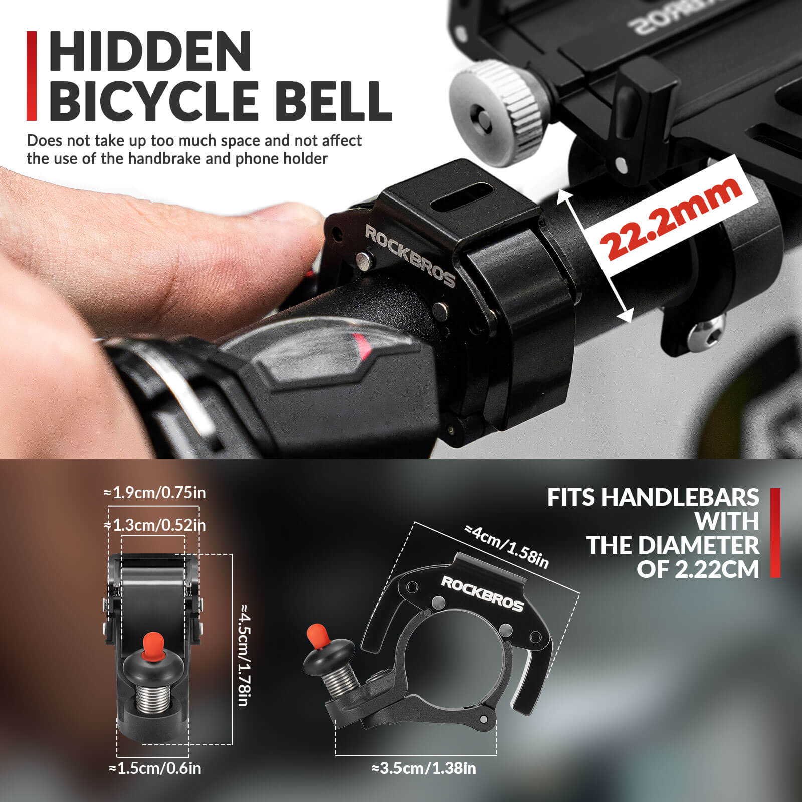 ROCKBROS Hidden Bike Bell - 100dB Crisp Sounding Stealth Bicycle Bell for MTB and Road Bikes
#Color_Black