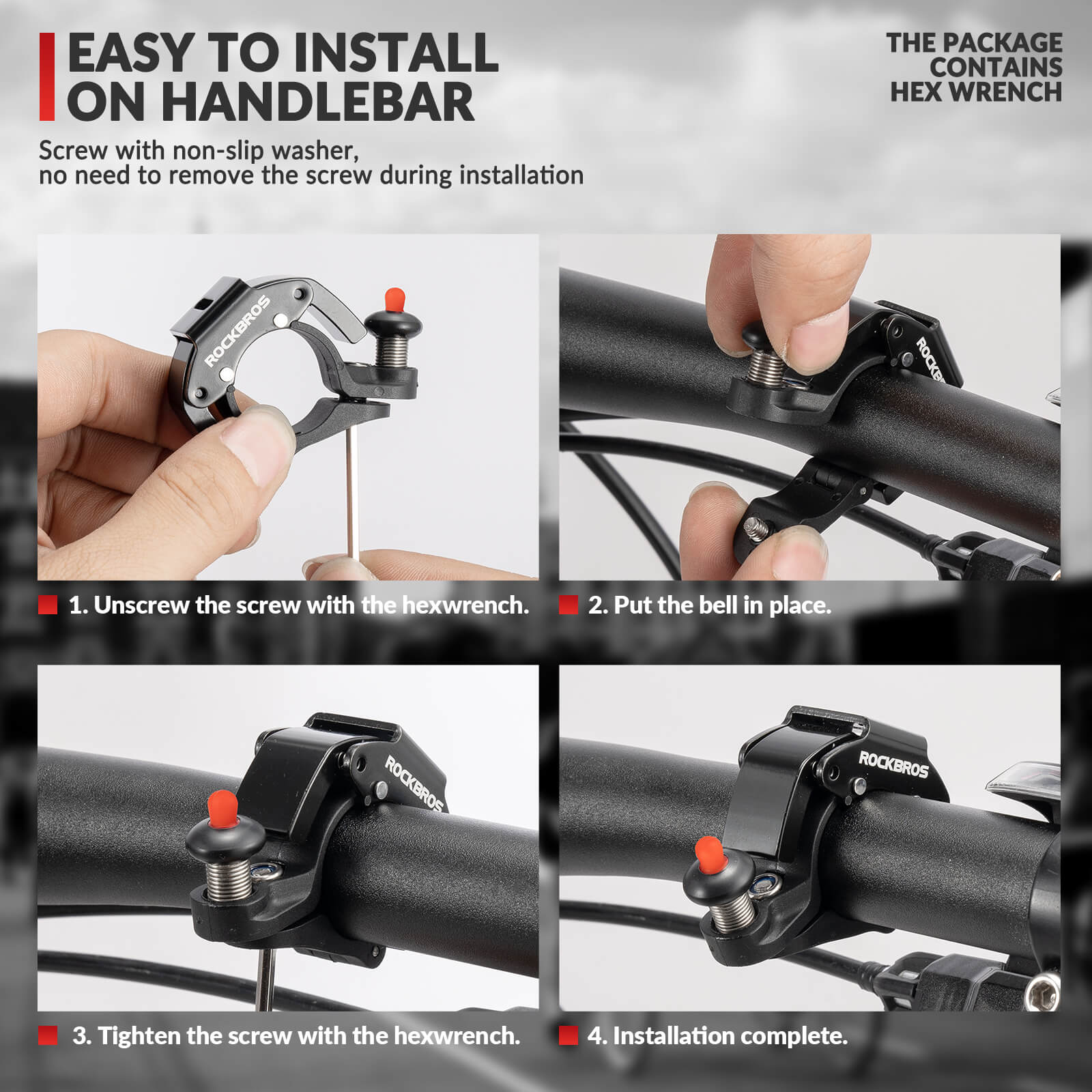 ROCKBROS Hidden Bike Bell - 100dB Crisp Sounding Stealth Bicycle Bell for MTB and Road Bikes