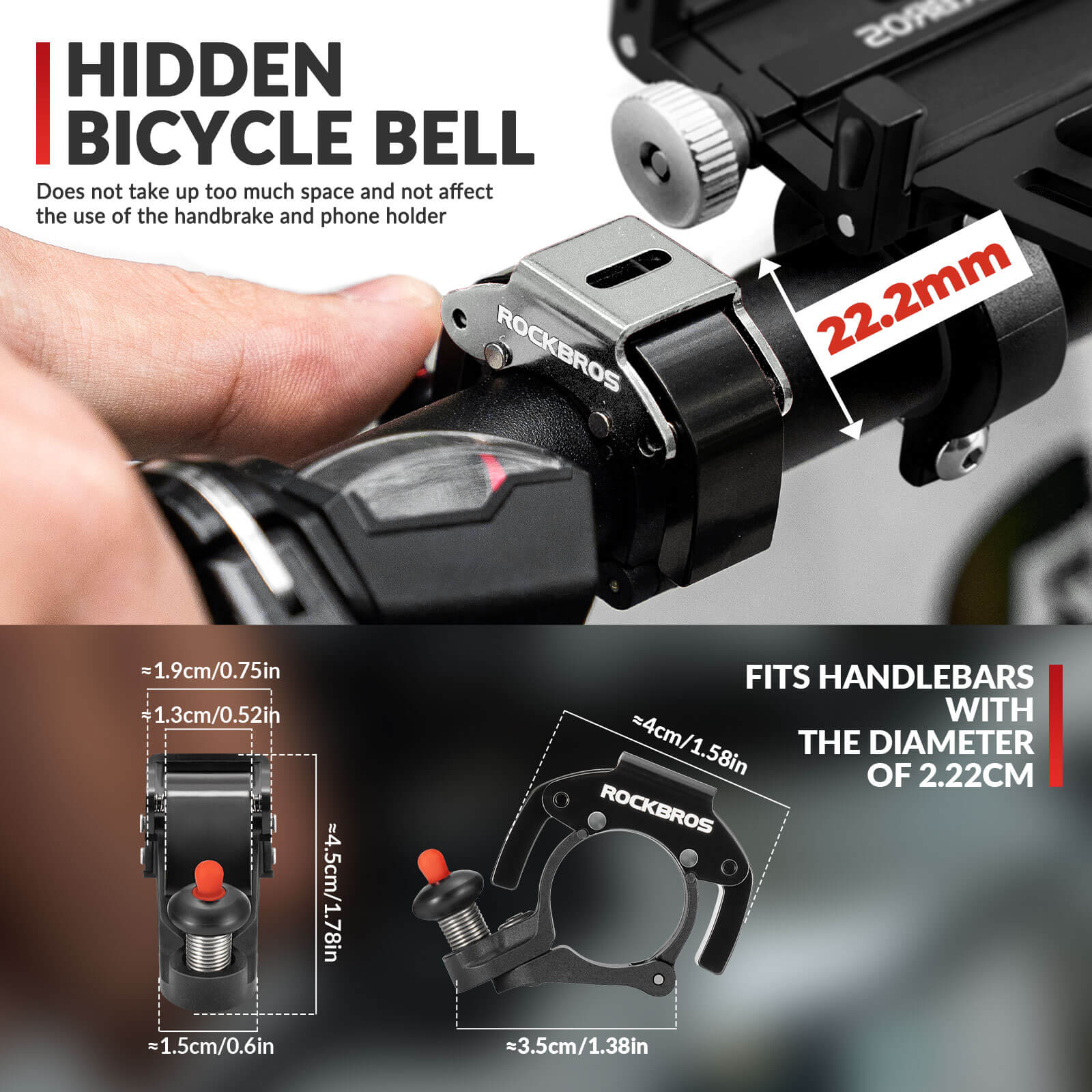 ROCKBROS Hidden Bike Bell - 100dB Crisp Sounding Stealth Bicycle Bell for MTB and Road Bikes
#Color_Titanium