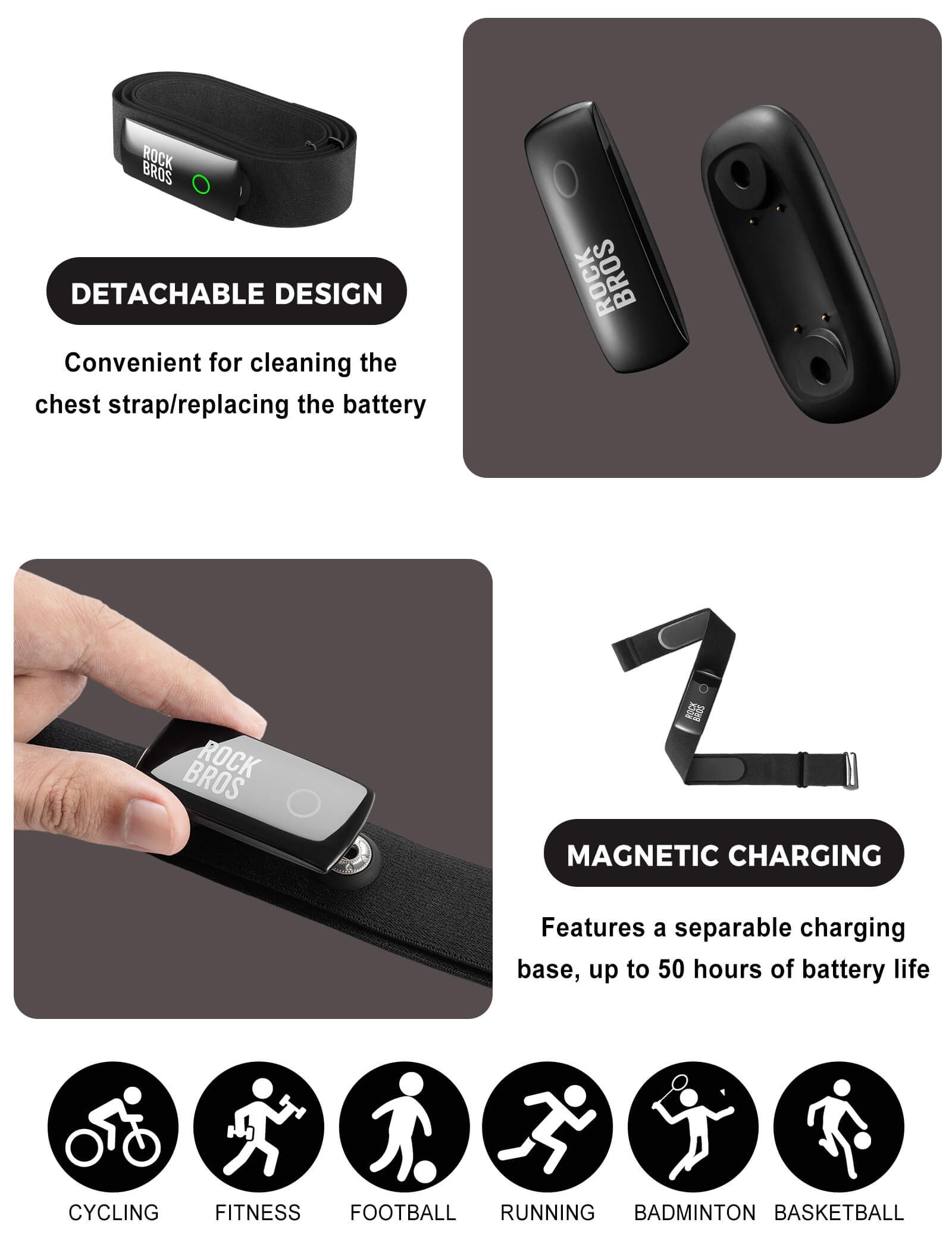 ROCKBROS HRM828 dual protocol heart rate sensor for cycling and fitness tracking