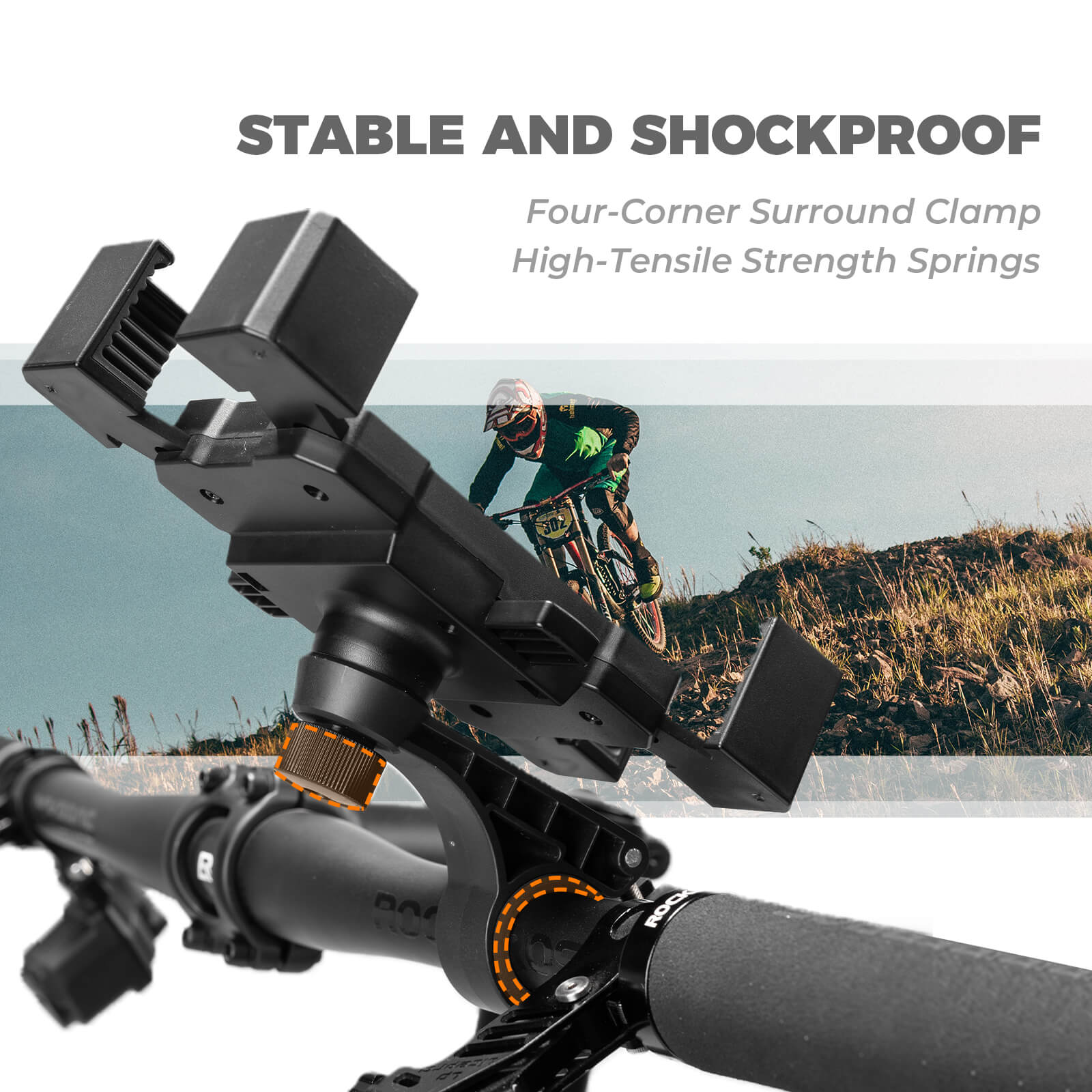 ROCKBROS HW-180 bike phone holder mounted on bicycle handlebar, secure phone mount for cycling