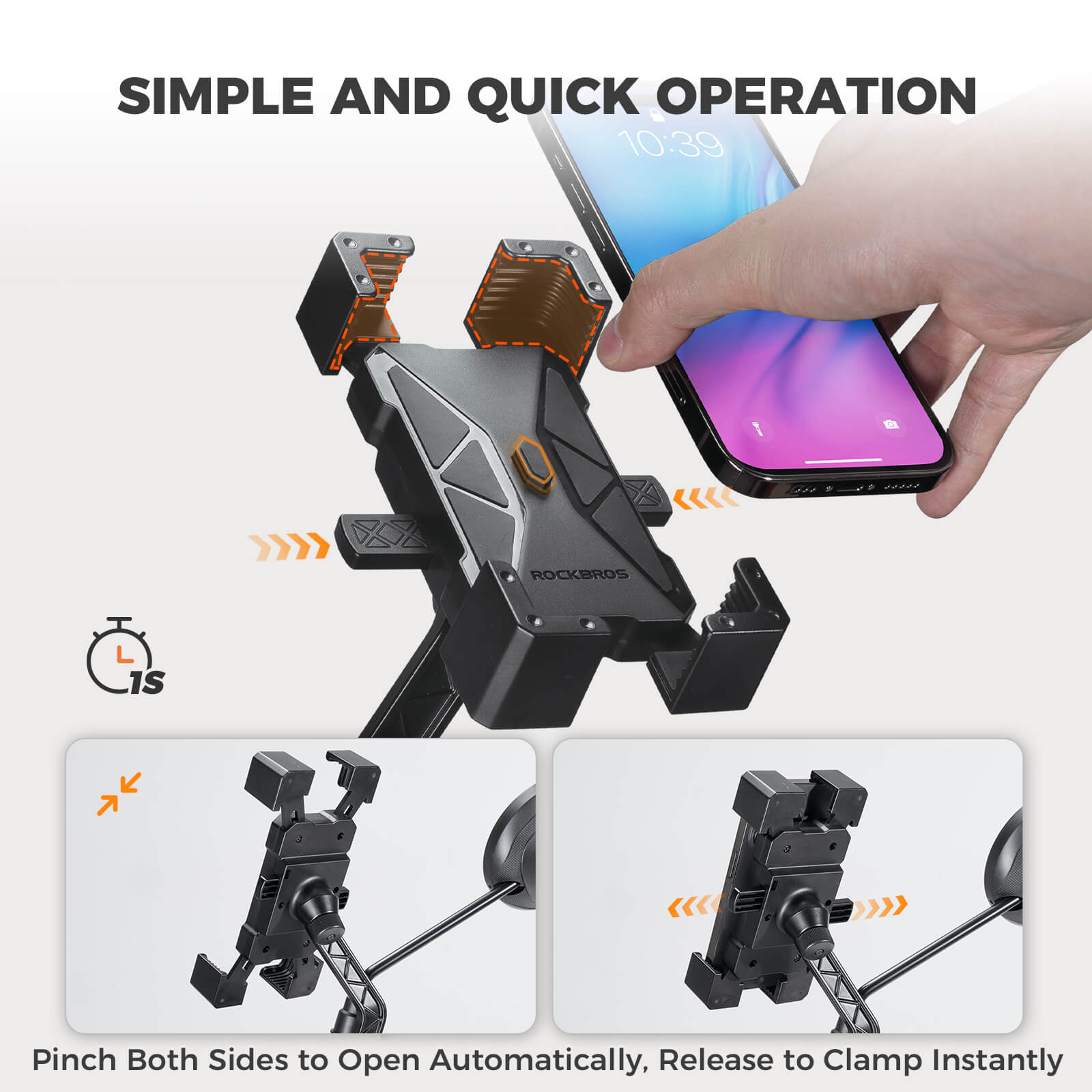 ROCKBROS HW-180 bike phone holder mounted on bicycle handlebar, secure phone mount for cycling