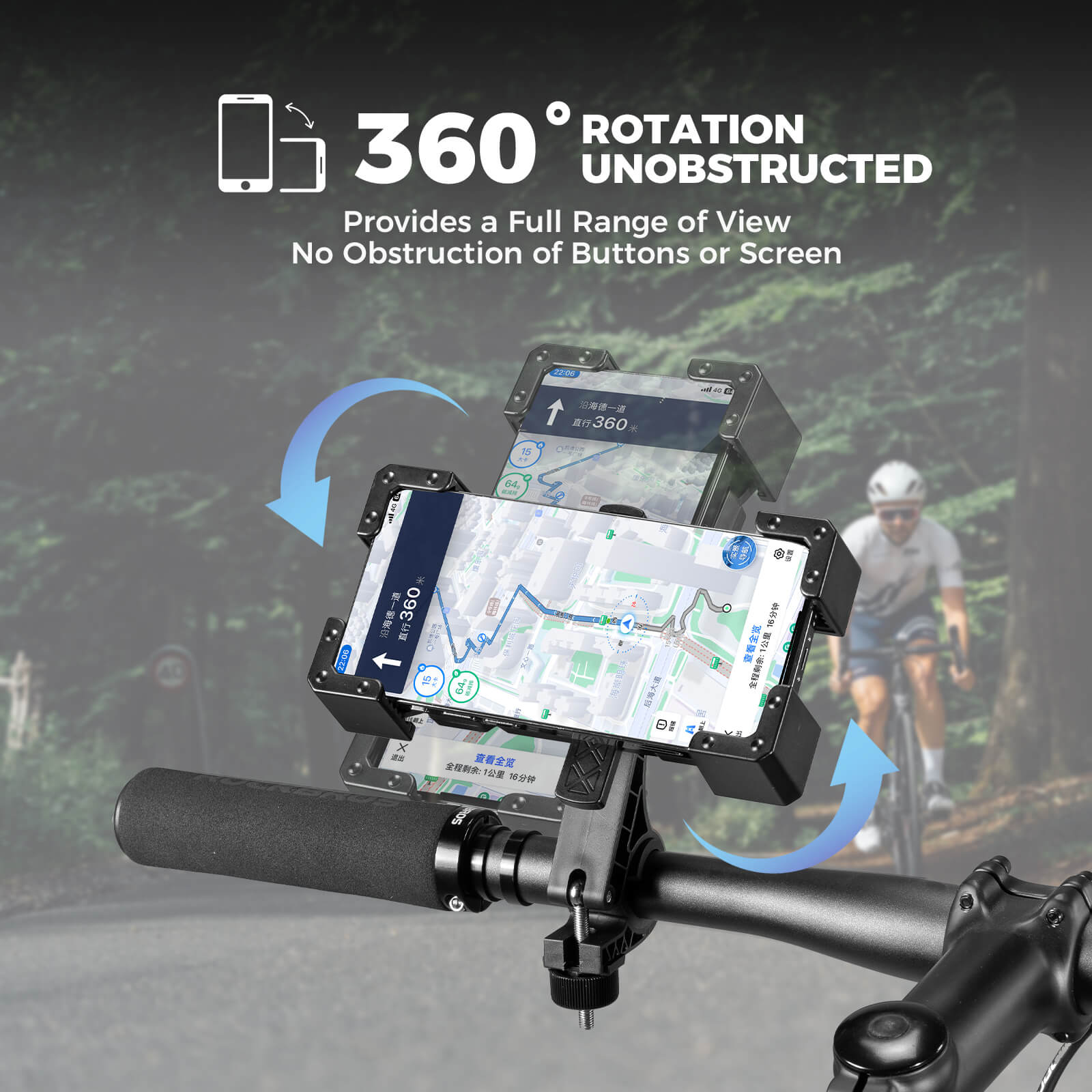 ROCKBROS HW-180 bike phone holder mounted on bicycle handlebar, secure phone mount for cycling