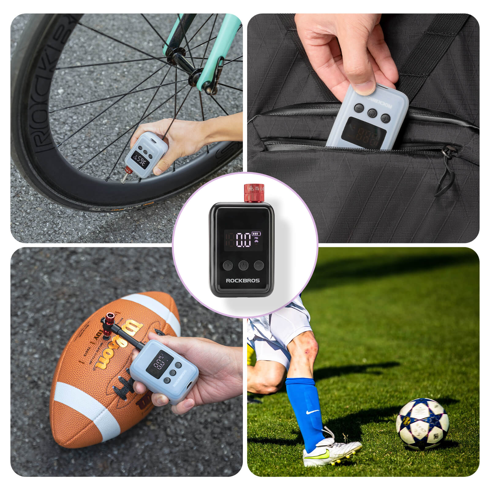 ROCKBROS HW140 mini electric bike pump with digital PSI display