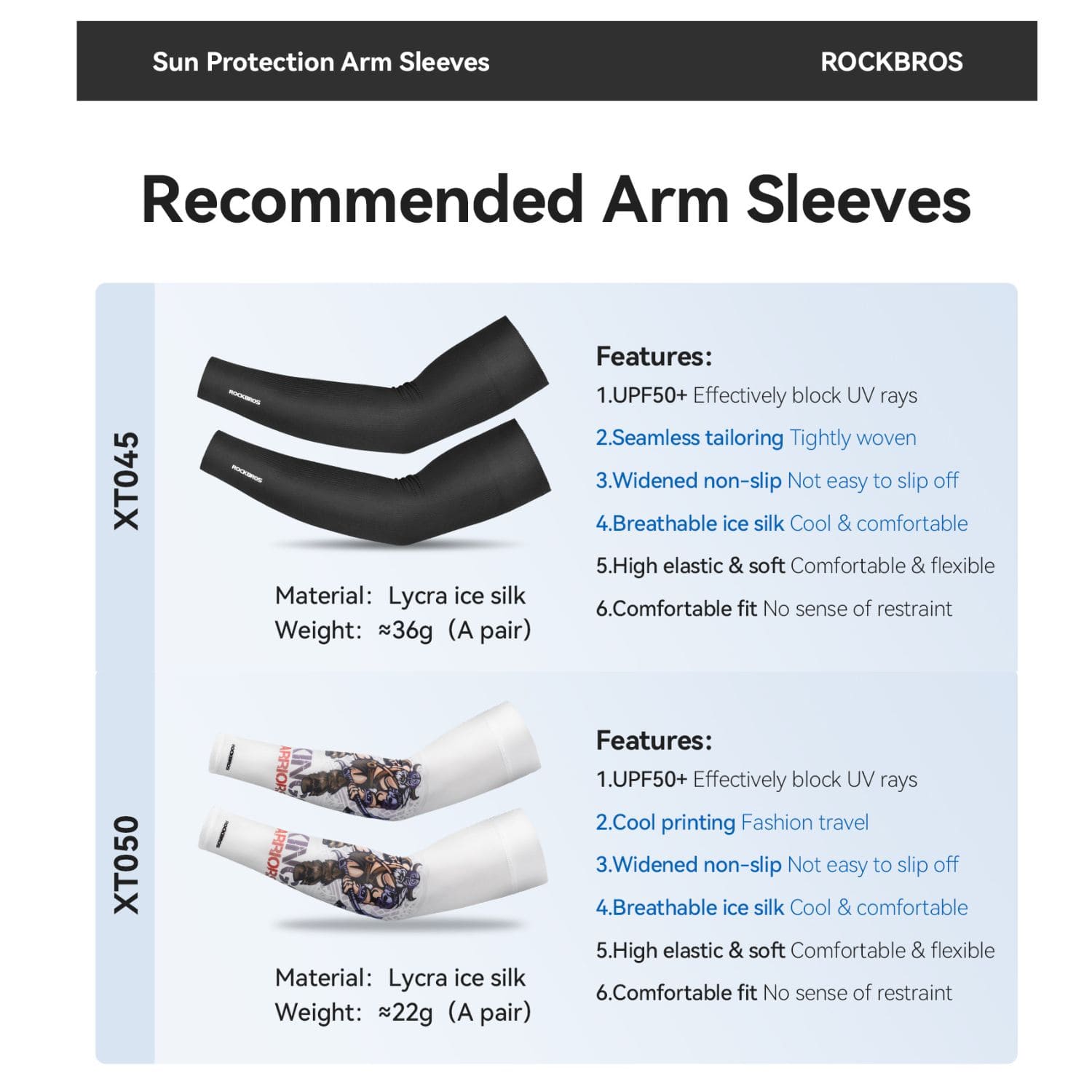 ROCKBROS Ice Silk Sun Protection Cycling Arm Sleeves for Summer Cycling and Outdoor Sports