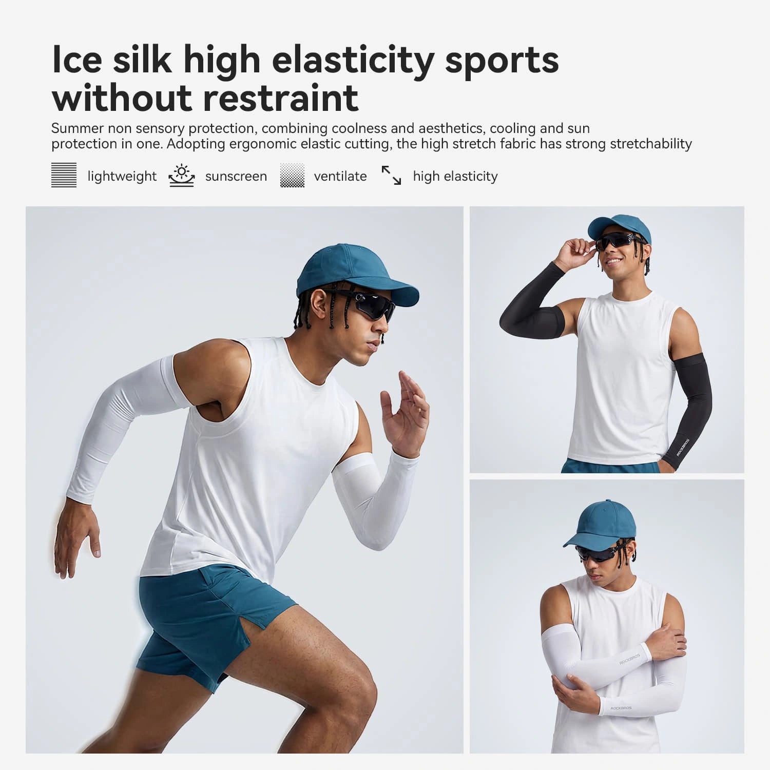 Ice Silk Seamless Sun Protection Arm Sleeves UPF50+ Cooling Breathable UV Arm Covers for Outdoor Sports