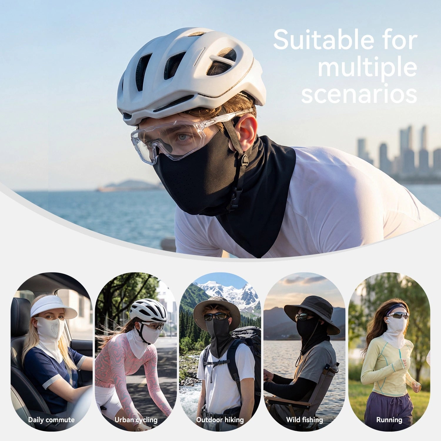 ROCKBROS Ice Silk Sun Protection Face Mask with Breathable Vent Holes for Summer Cycling
