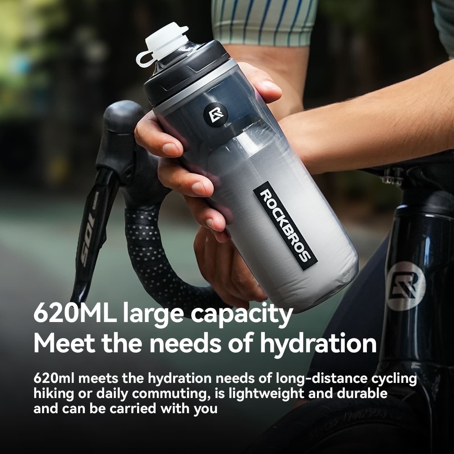 ROCKBROS insulated squeeze cycling water bottle 620ml with leak-proof spout for bike riding and outdoor use