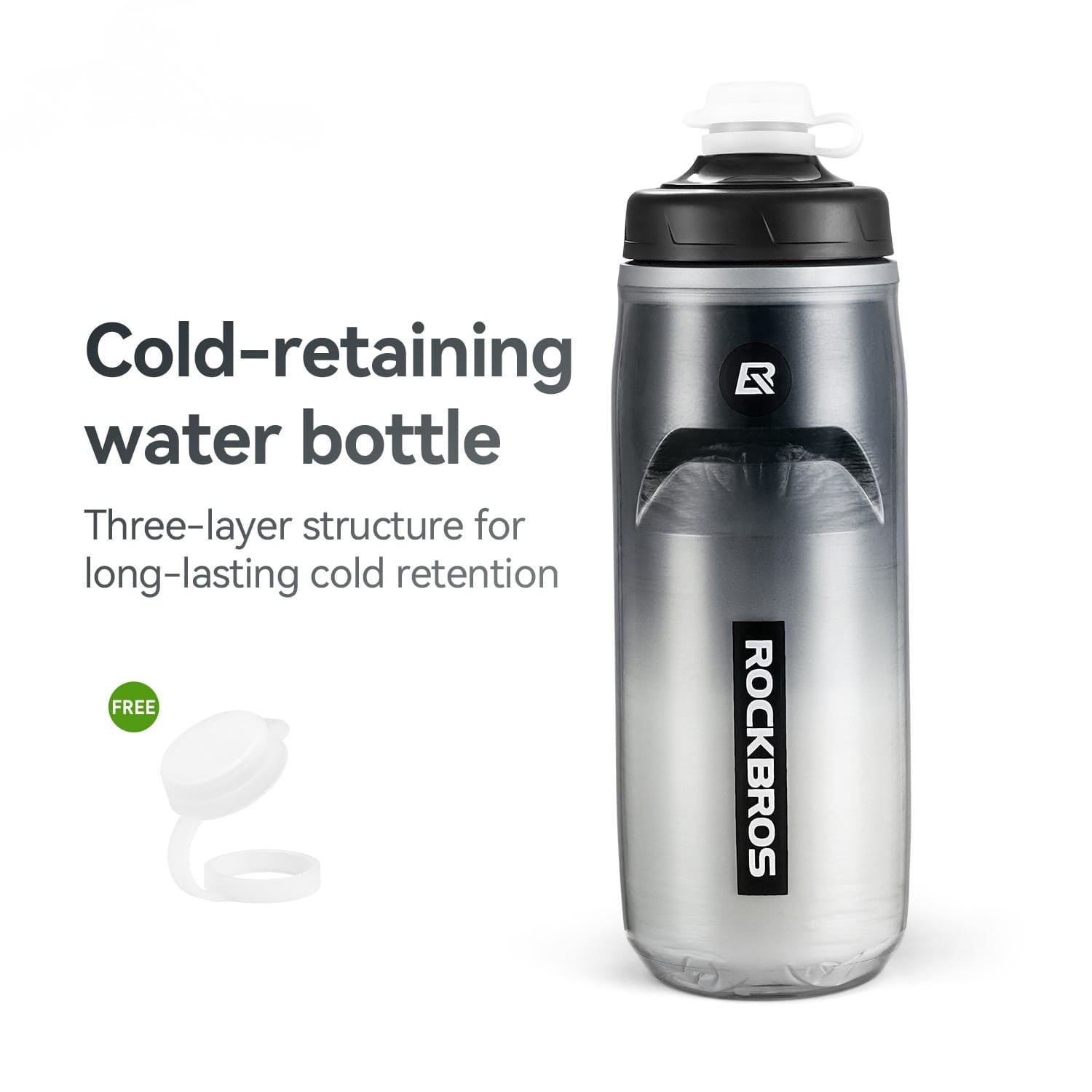 ROCKBROS insulated squeeze cycling water bottle 620ml with leak-proof spout for bike riding and outdoor use