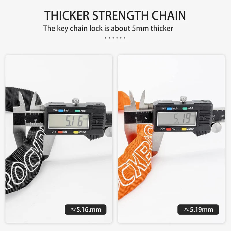 ROCKBROS heavy-duty keyed bike chain lock for anti-theft bicycle security and outdoor parking