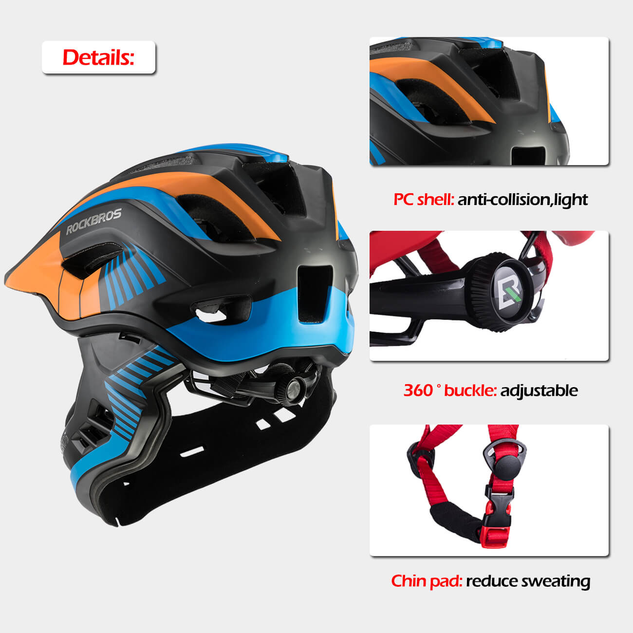 ROCKBROS Kids Bike Helmet – Full Face Safety Protection for Toddlers, Perfect for Cycling Gear
#color_Black Orange