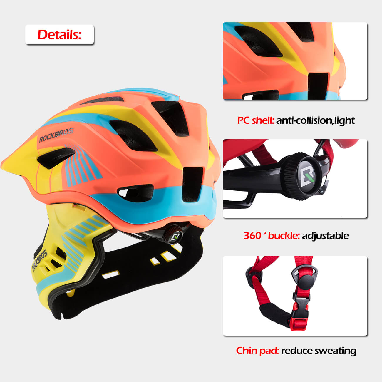 ROCKBROS Kids Bike Helmet – Full Face Safety Protection for Toddlers, Perfect for Cycling Gear
#color_Orange Yellow