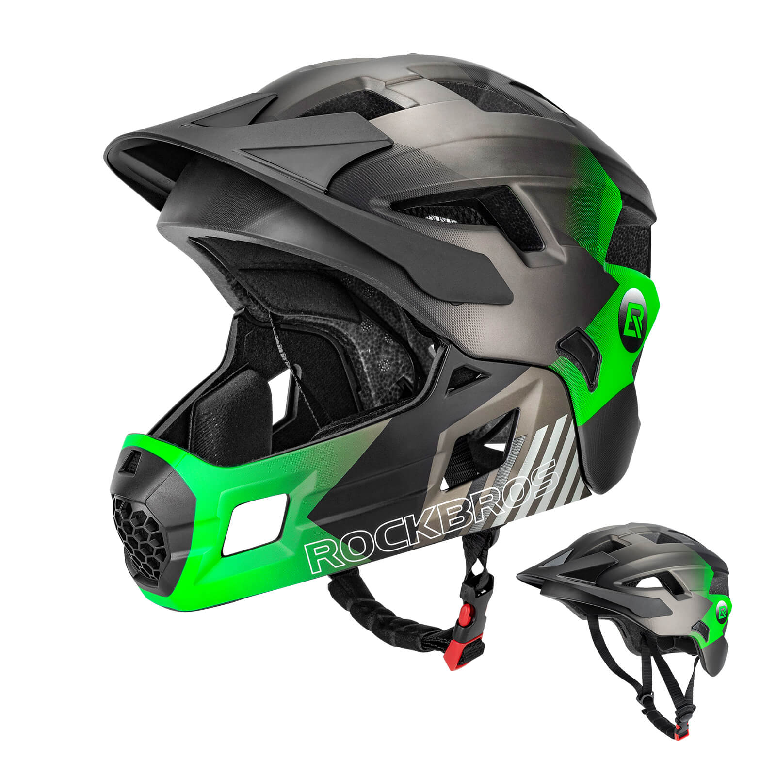 ROCKBROS kids bike helmet with full-face protection for young riders
#Color_Green