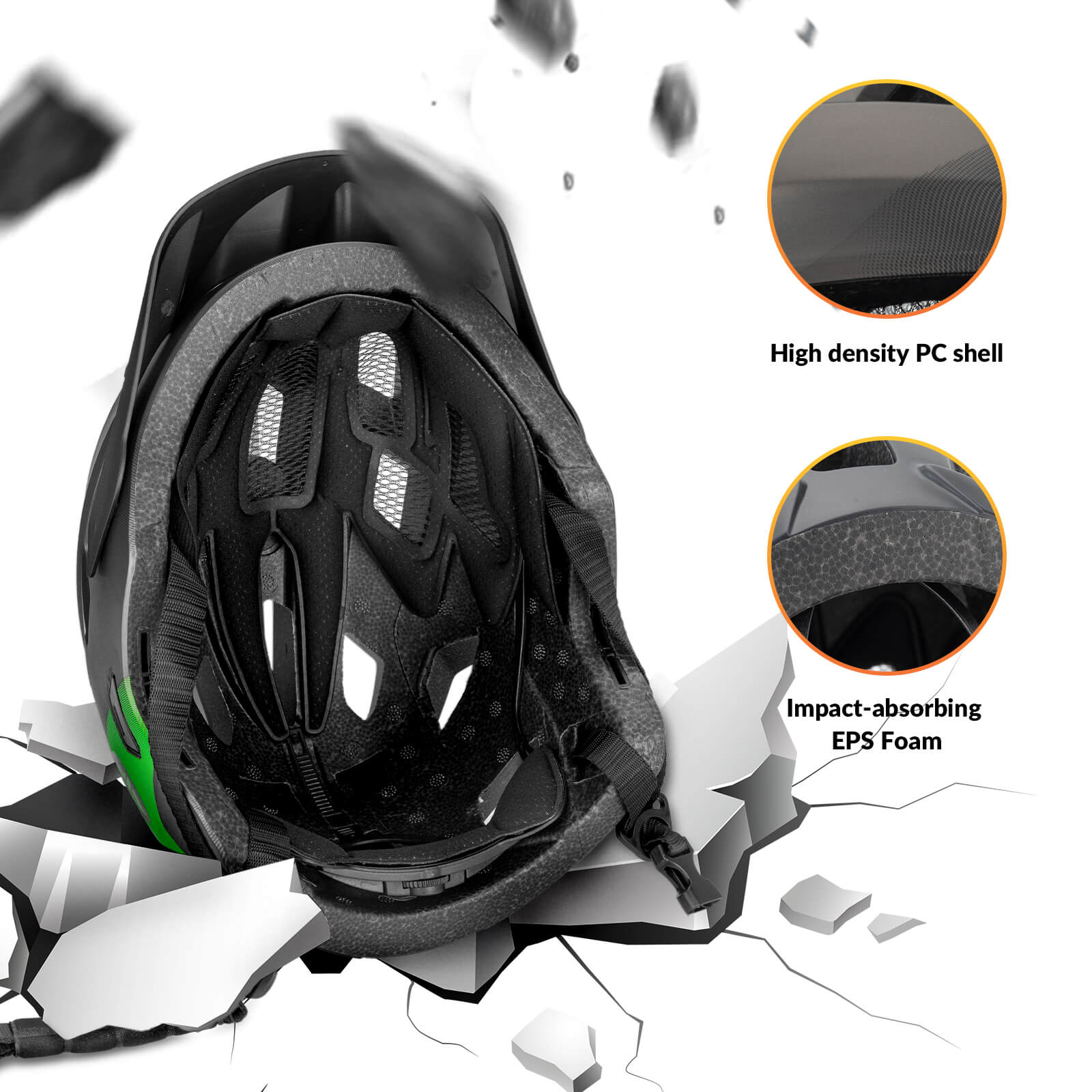 ROCKBROS kids bike helmet with one-piece PC impact-resistant shell for shock absorption
#Color_Green