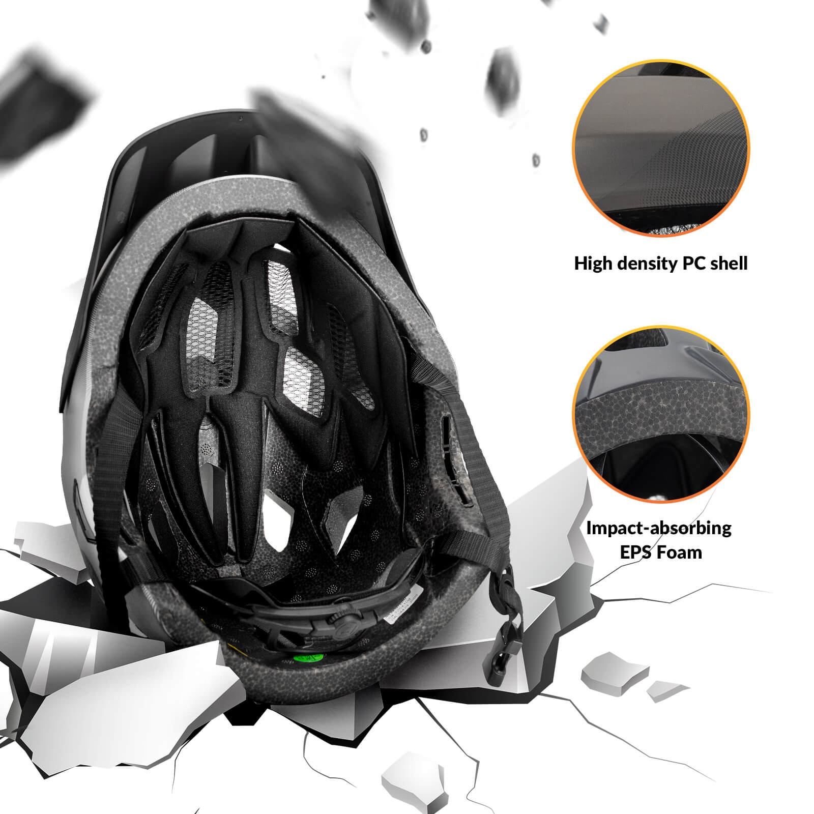 ROCKBROS kids bike helmet with one-piece PC impact-resistant shell for shock absorption
#Color_White