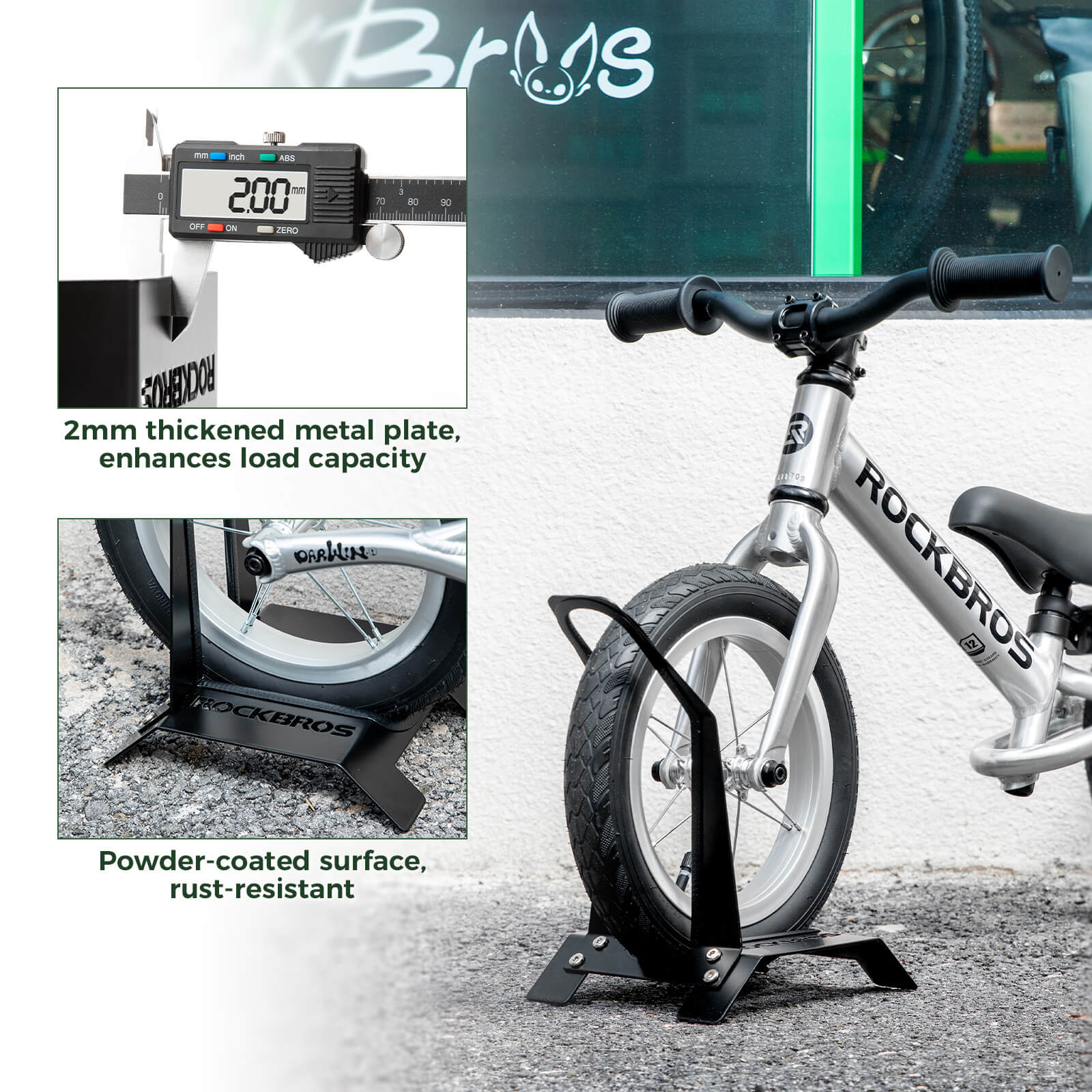 ROCKBROS 12 inch children's bicycle floor stand and scooter parking rack
#Color_Black