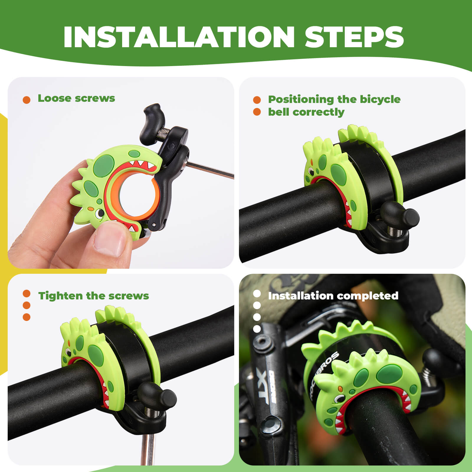 ROCKBROS kids cartoon bicycle bell with loud sound
#Style_Dinosaur