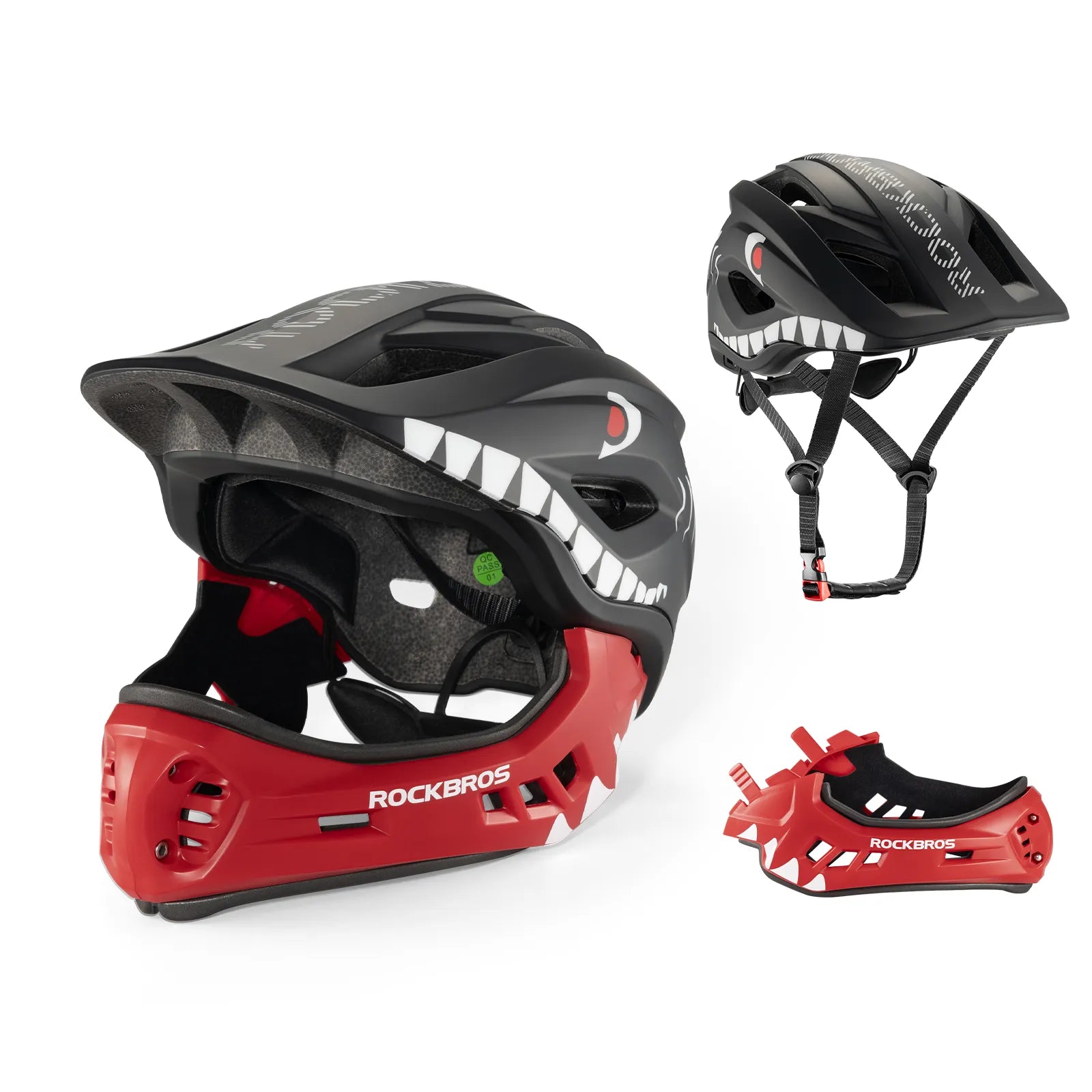 ROCKBROS kids detachable full face bike helmet, lightweight and adjustable for safe cycling and outdoor sports
#Color_Black