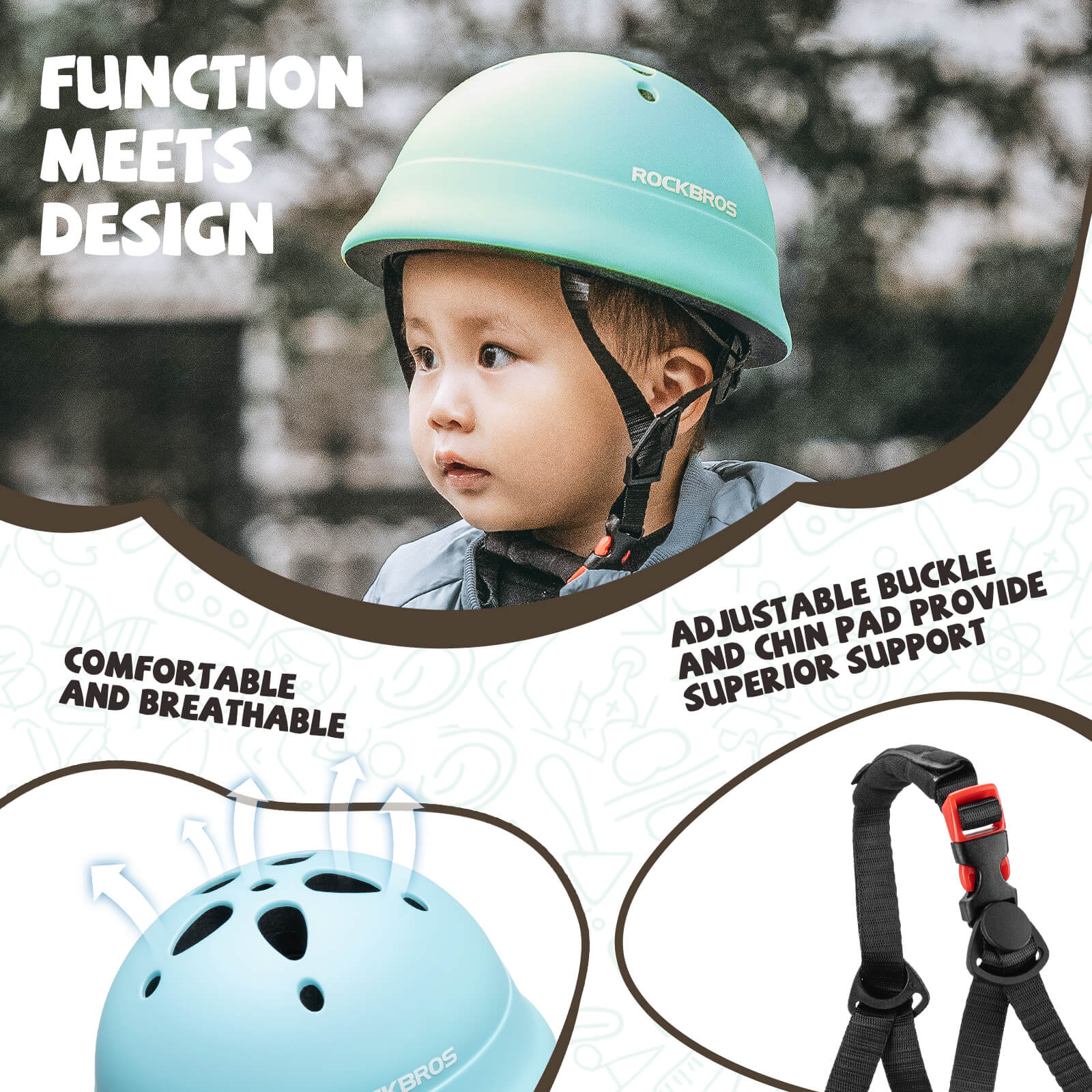 ROCKBROS kids lightweight bike helmet for ages 2-5 with adjustable fit, breathable ventilation
#Color_Blue