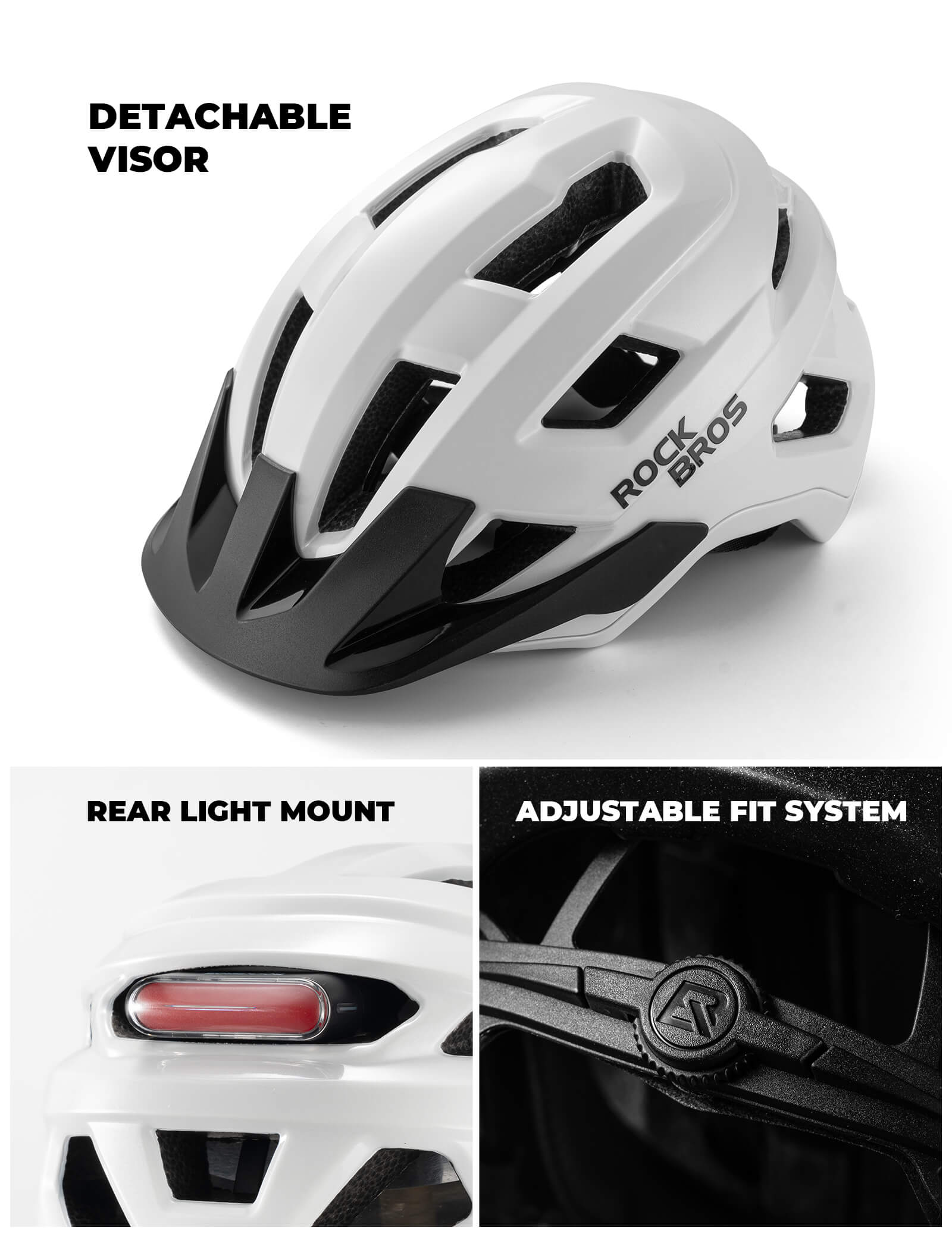 Back view of ROCKBROS kids helmet with magnetic rear light mount for night riding visibility