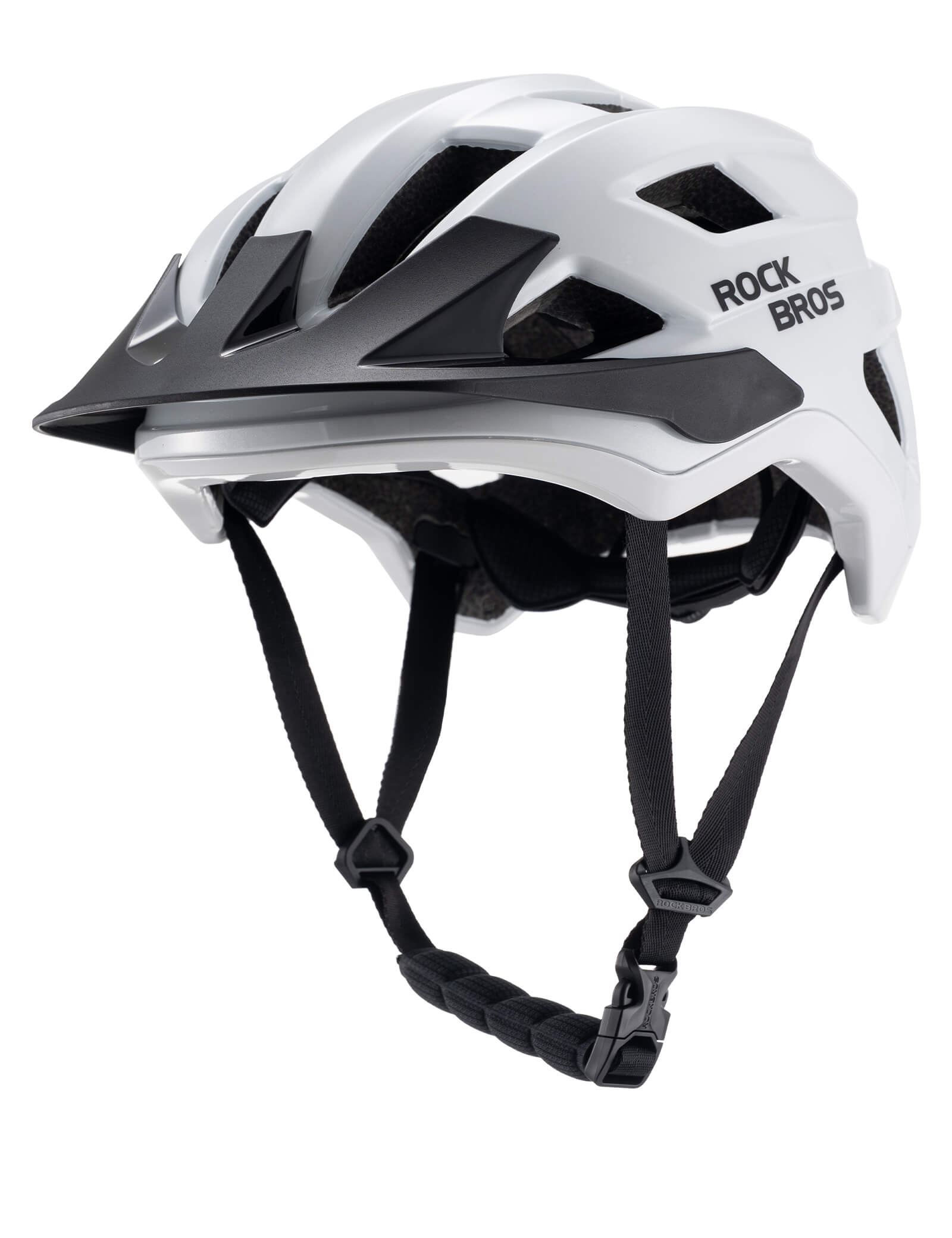 ROCKBROS kids mountain bike helmet front view with adjustable fit, antibacterial lining, and ventilation for safe cycling
#Color_White