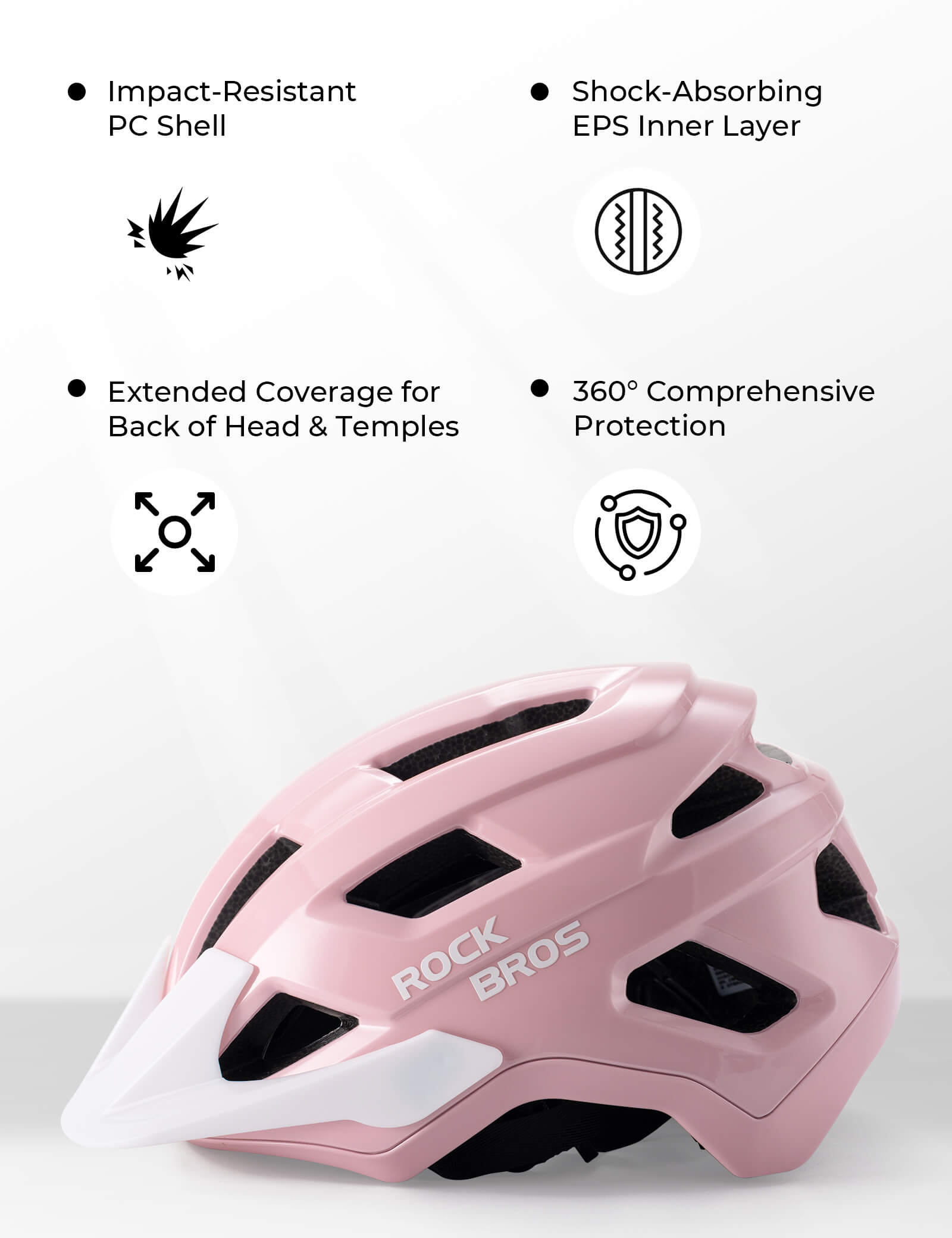 ROCKBROS kids mountain bike helmet front view with adjustable fit, antibacterial lining, and ventilation for safe cycling
#Color_Pink