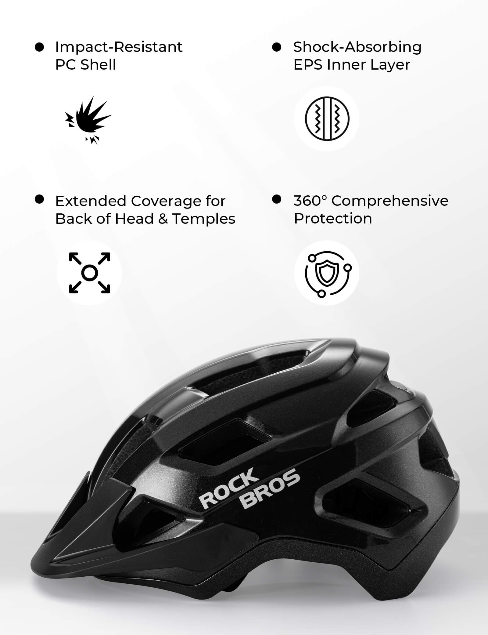 ROCKBROS kids mountain bike helmet front view with adjustable fit, antibacterial lining, and ventilation for safe cycling
#Color_Black