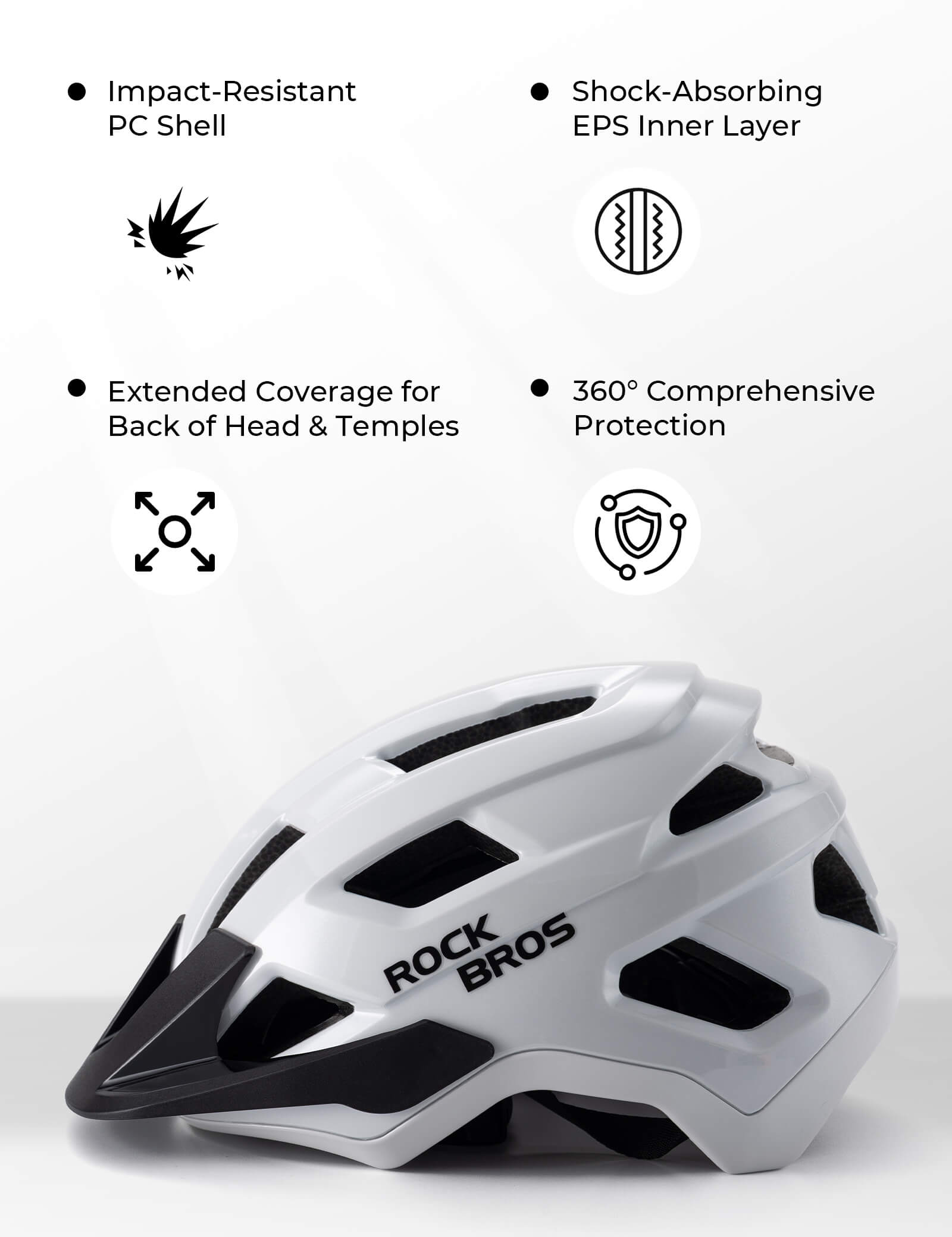 ROCKBROS kids mountain bike helmet front view with adjustable fit, antibacterial lining, and ventilation for safe cycling
#Color_White