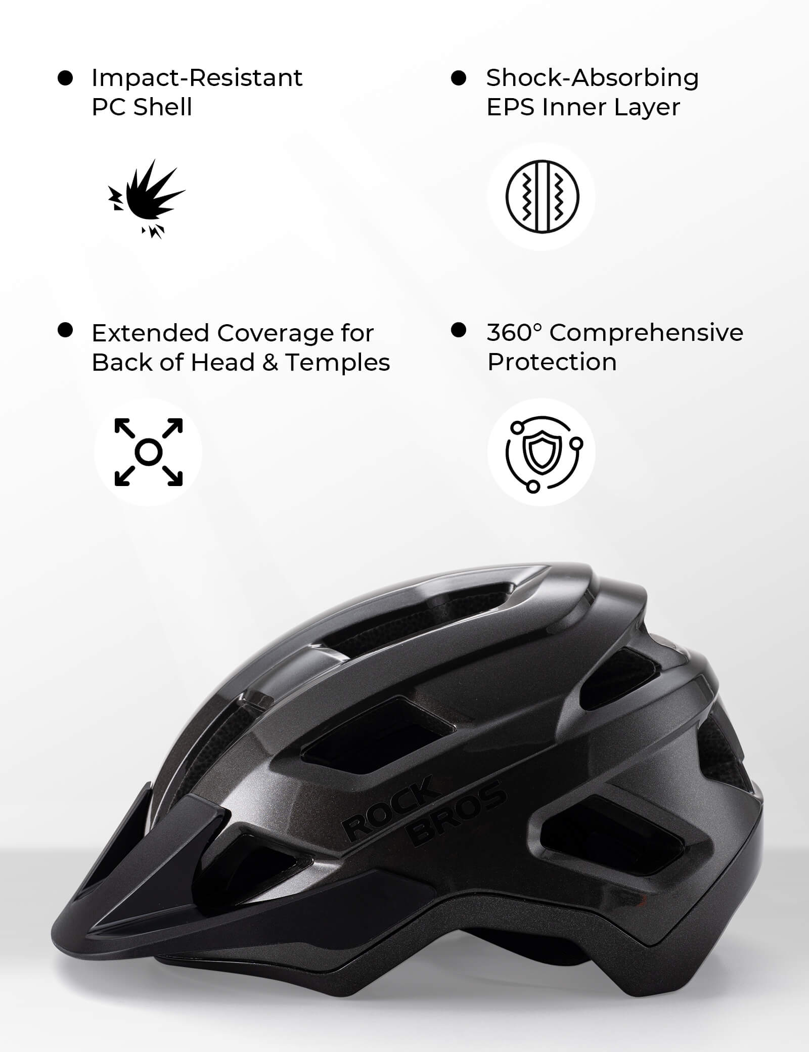 ROCKBROS kids mountain bike helmet front view with adjustable fit, antibacterial lining, and ventilation for safe cycling
#Color_Titanium