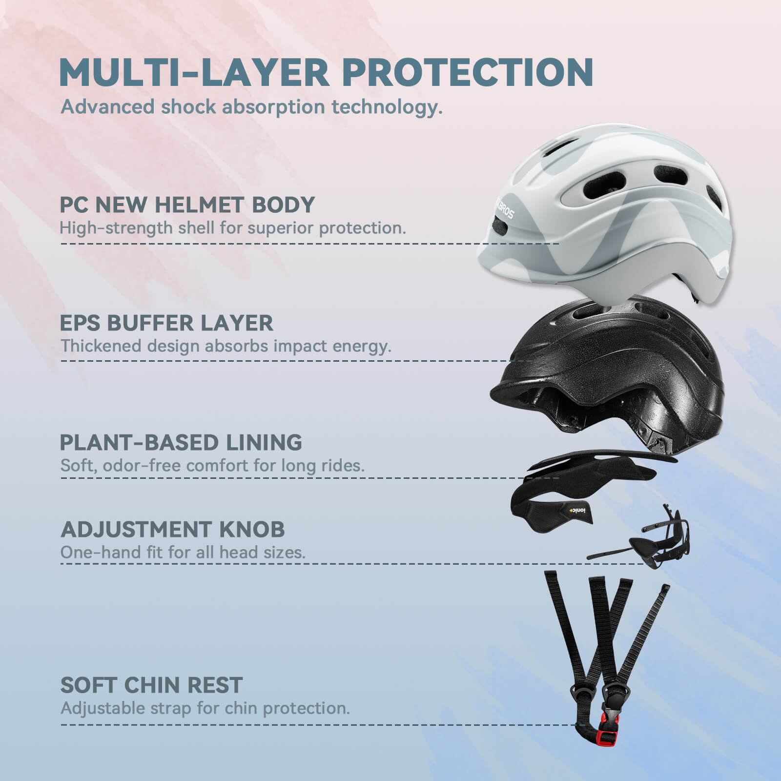 ROCKBROS kids and youth bike helmet with antibacterial liner, lightweight design