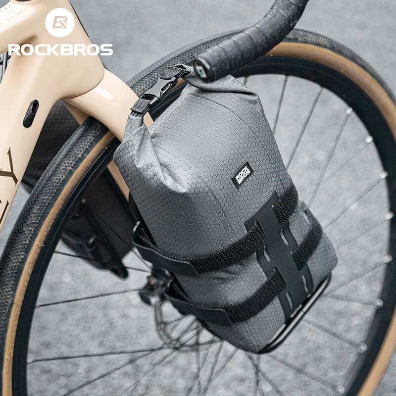 ROCKBROS 2.7L fork rack bag installed on mountain bike for off-road rides