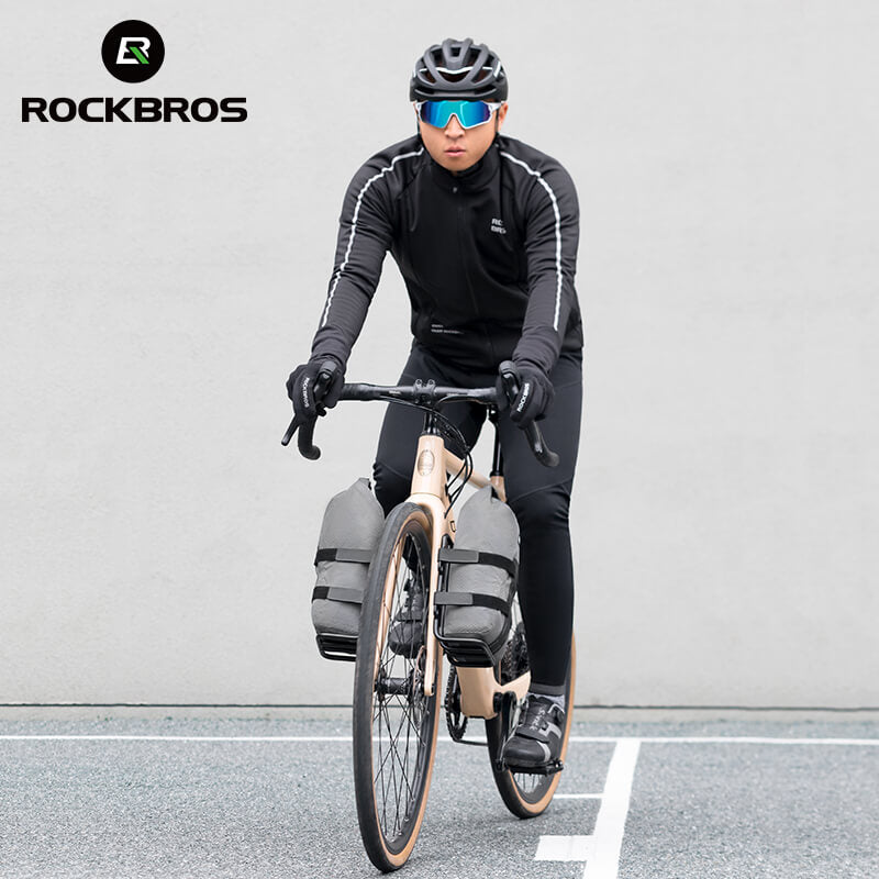 ROCKBROS 2.7L fork rack bag installed on mountain bike for off-road rides
