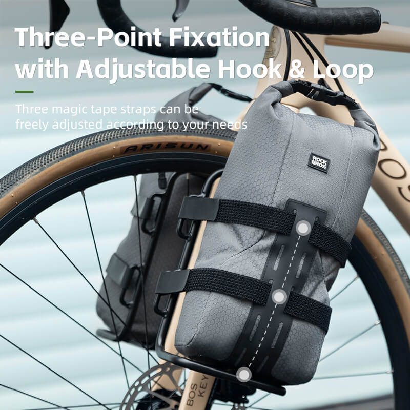 ROCKBROS 2.7L fork rack bag installed on mountain bike for off-road rides