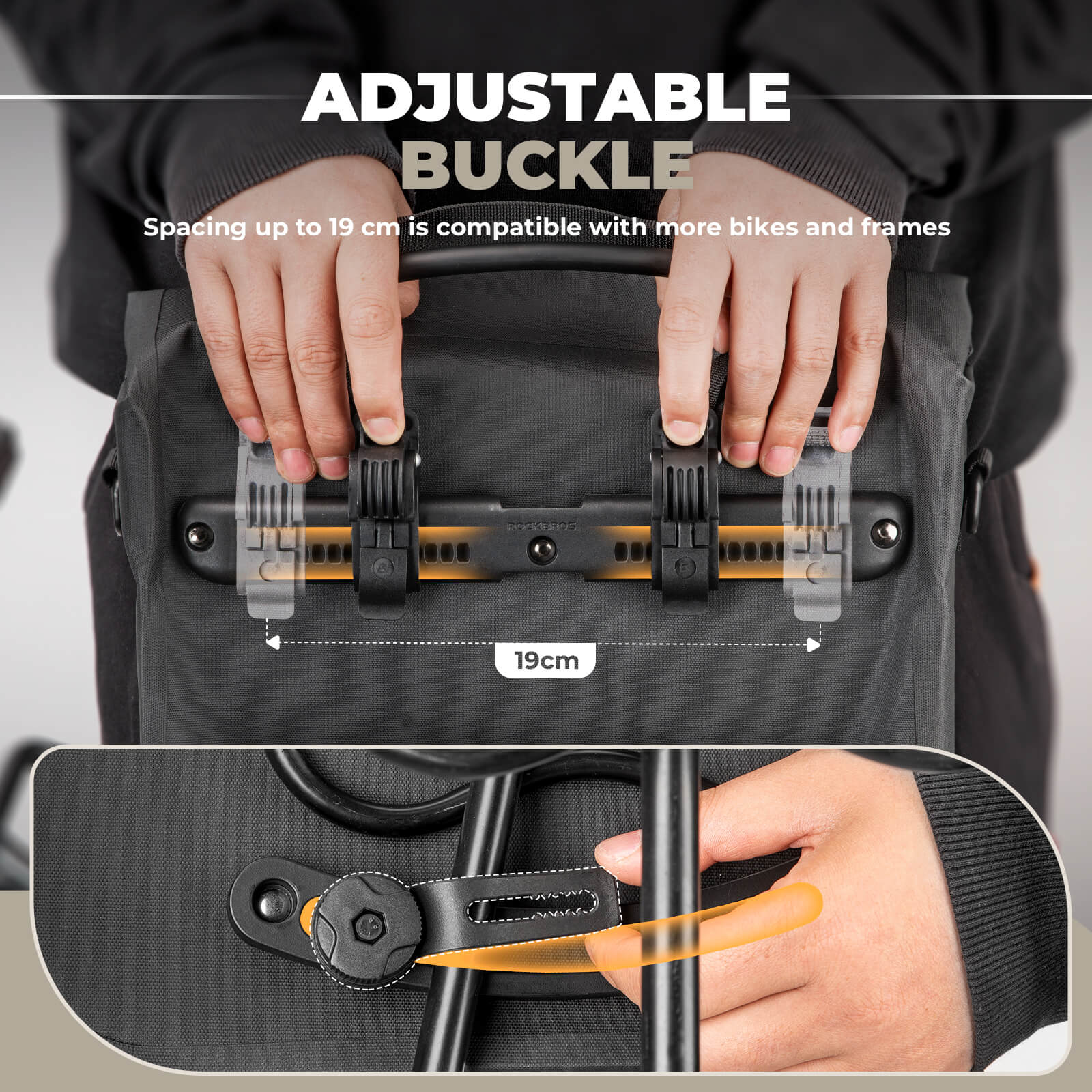 ROCKBROS large capacity bike pannier rear rack bag, waterproof design with reflective strips for safe night cycling.