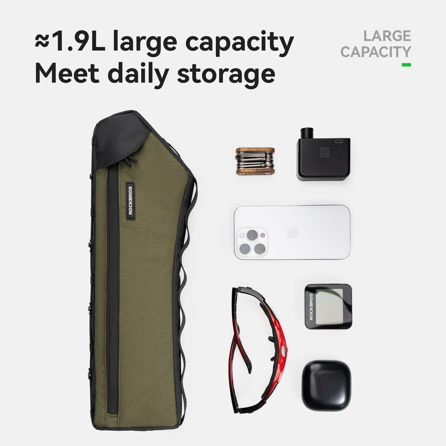 ROCKBROS 1.9L Bike Triangle Bag, Low-drag Streamlined Top Tube Bag with Organized Compartments for Long-distance Cycling
