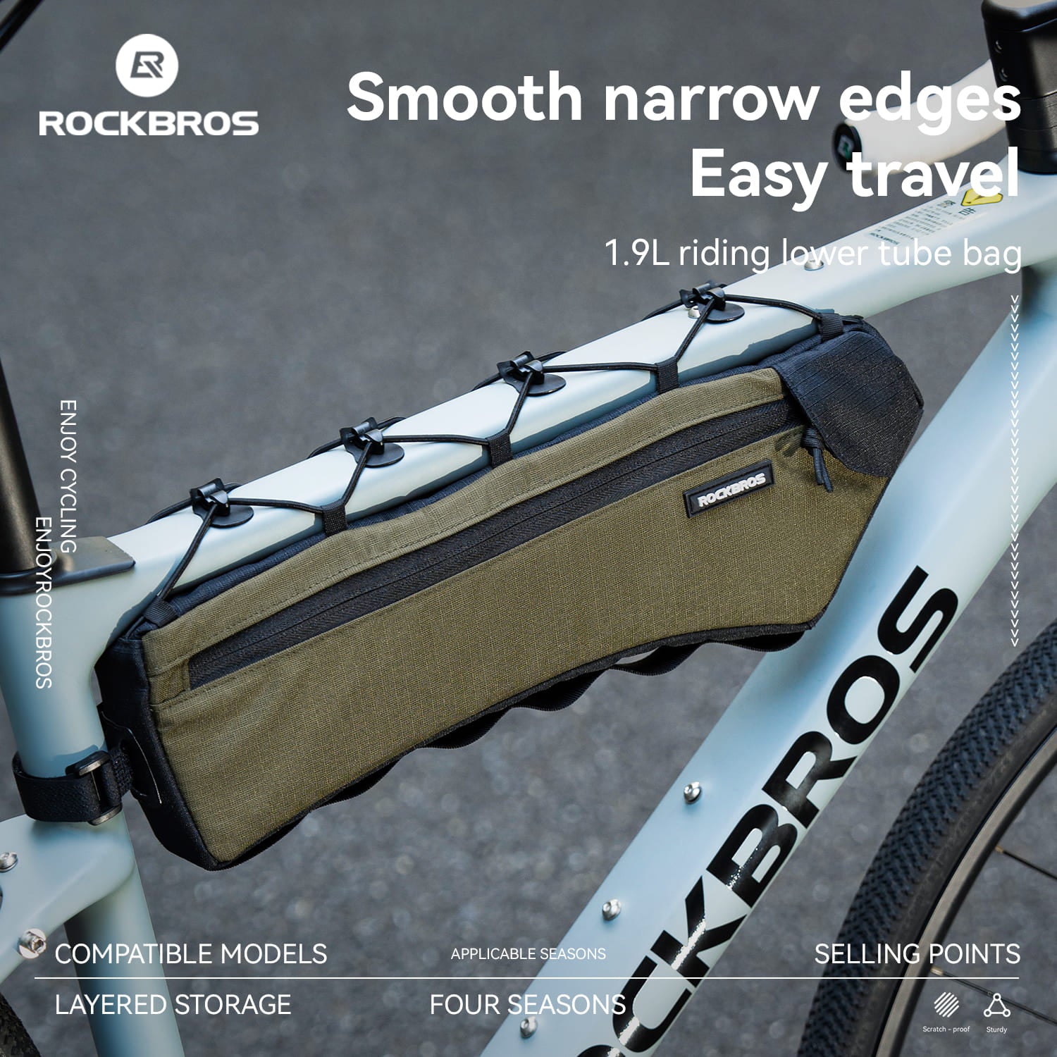 ROCKBROS 1.9L Bike Triangle Bag, Low-drag Streamlined Top Tube Bag with Organized Compartments for Long-distance Cycling