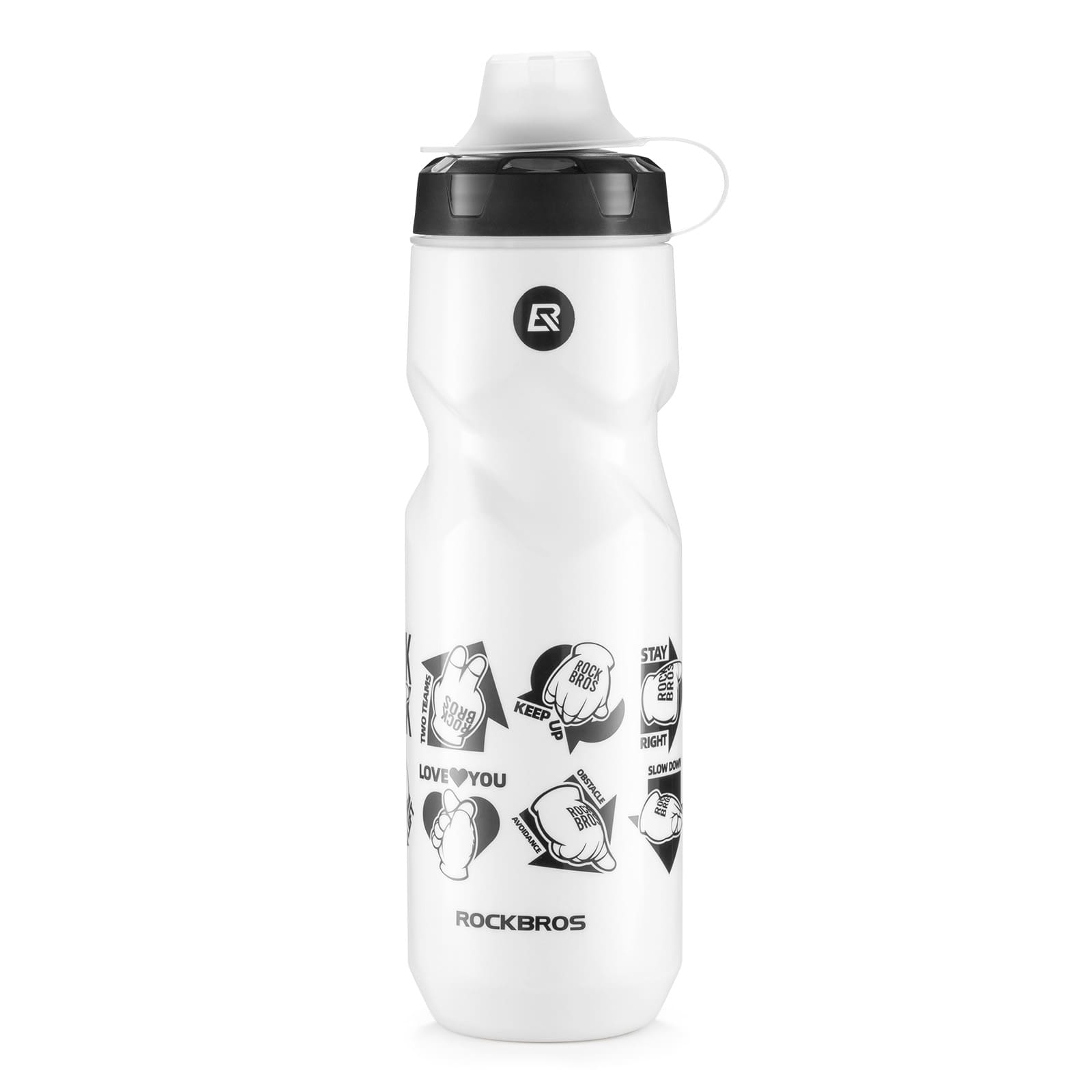ROCKBROS large capacity squeeze cycling water bottle with leak-proof spout ergonomic grip and universal fit for bike bottle cages
#Color_Love White - 750ml