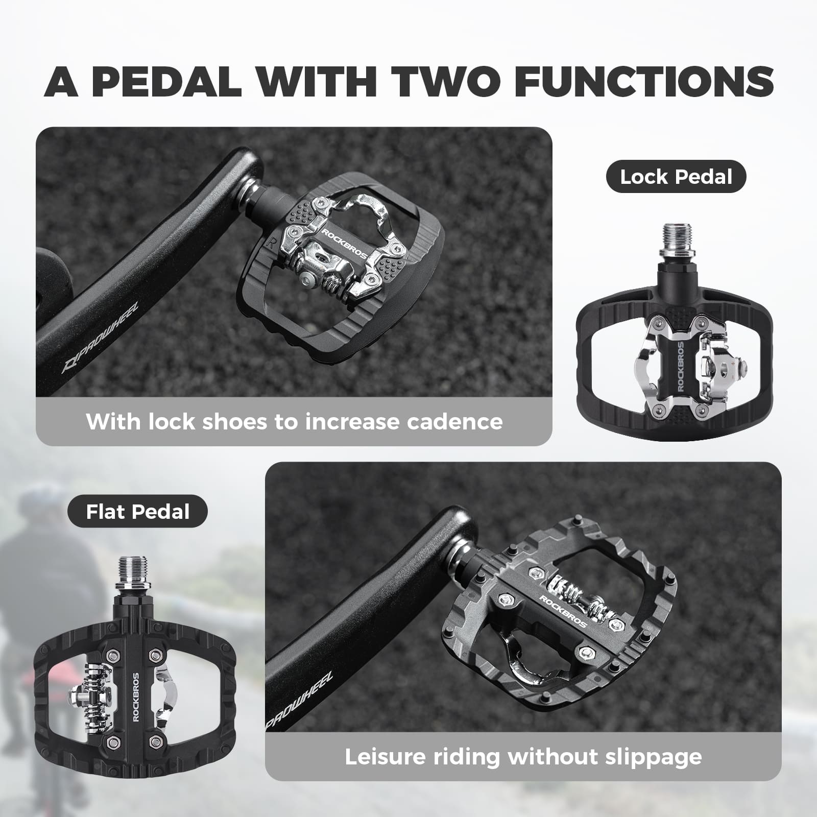 ROCKBROS Lightweight Dual-Mode Bike Pedals with Sealed Bearings for Mountain Bikes