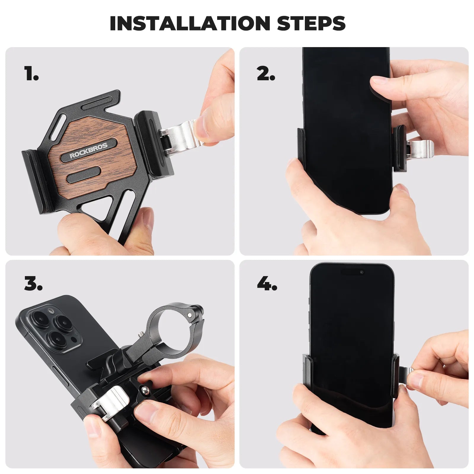 ROCKBROS lightweight quick-release bike phone mount for secure smartphone mounting on road and mountain bikes